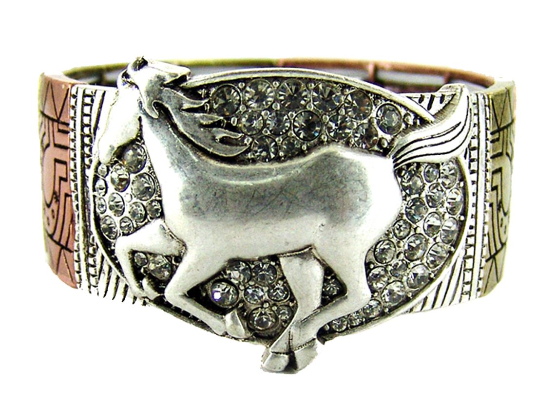 4031345 Dancing Horse Galloping Equine Stretch Bracelet Stunning Cowgirl Up Saddle