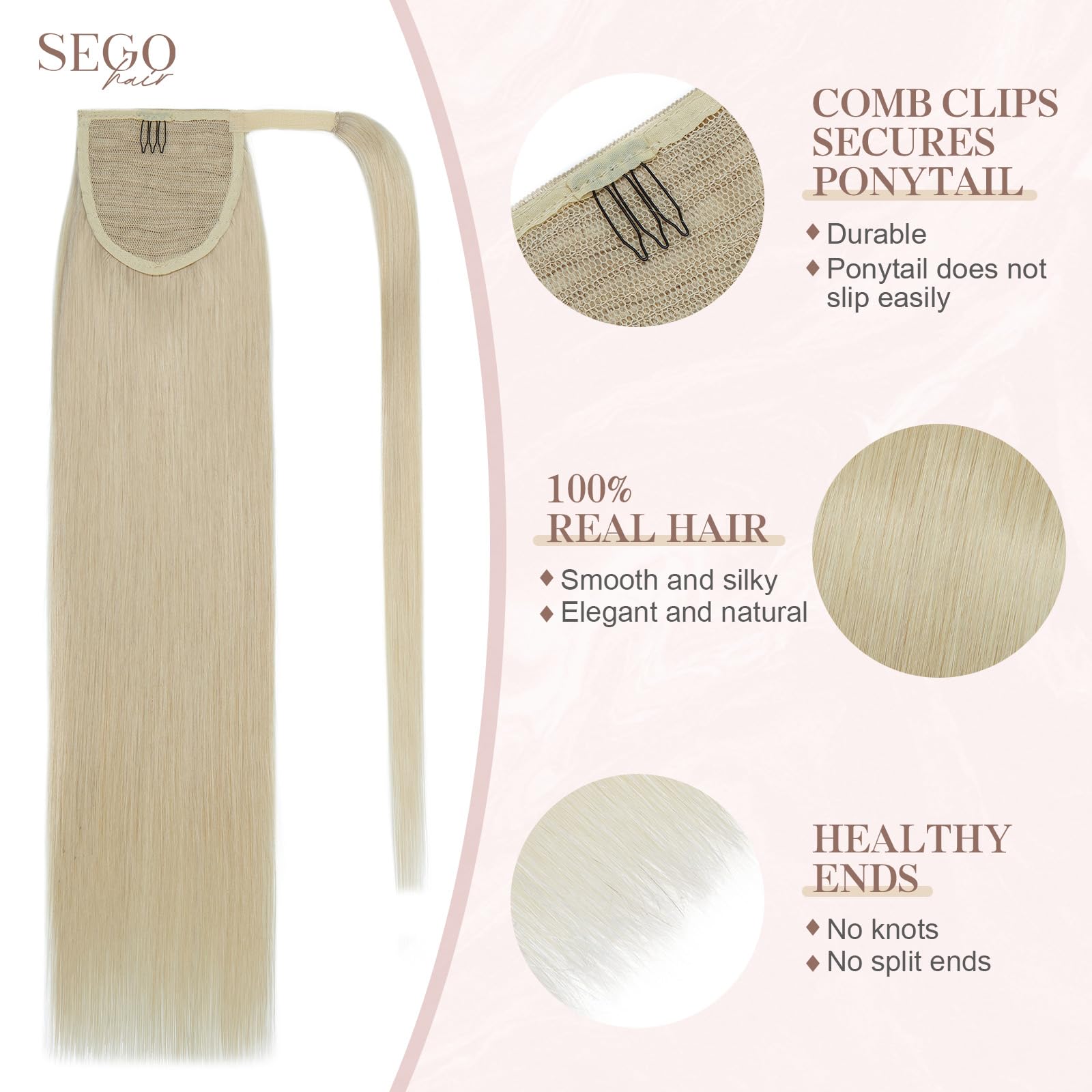 SEGOHAIR Wrap Around Ponytail Human Hair Clip in Ponytail Hair Extensions - Image 3