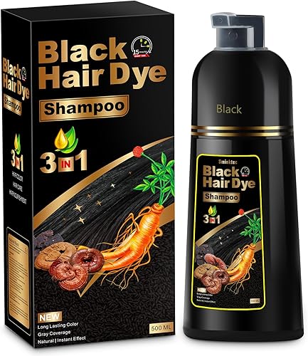 Hair Dye Shampoo 3 in 1 for Gray Hair, Herbal Ingredients Natural Shampoo Hair Dye for Women Men (Black)