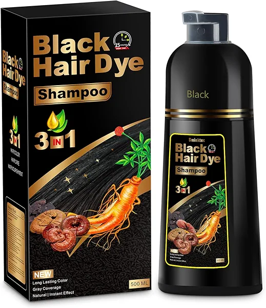 Hair Dye Shampoo 3 in 1 for Gray Hair, Herbal Ingredients Natural Shampoo Hair Dye for Women Men (Black)