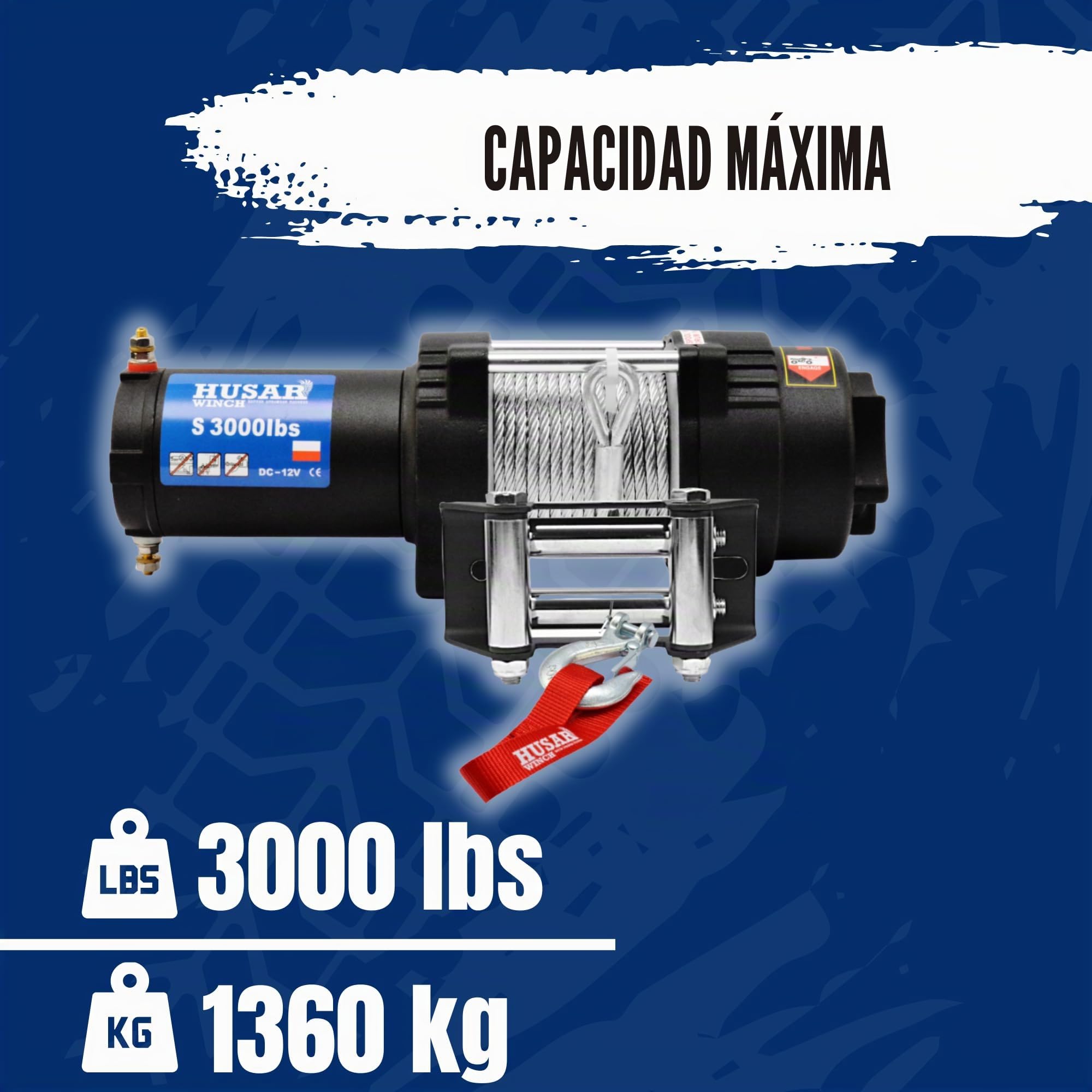 Cabrestante Eléctrico De 12V 3000 lbs | 1360 kg - Cuerda de Acero 12m, Transmisión Planetaria de 3 Etapas, Remoto Inalámbrico, Freno Automático, Kit de montaje - Ideal Para Quads y ATV/UTV
