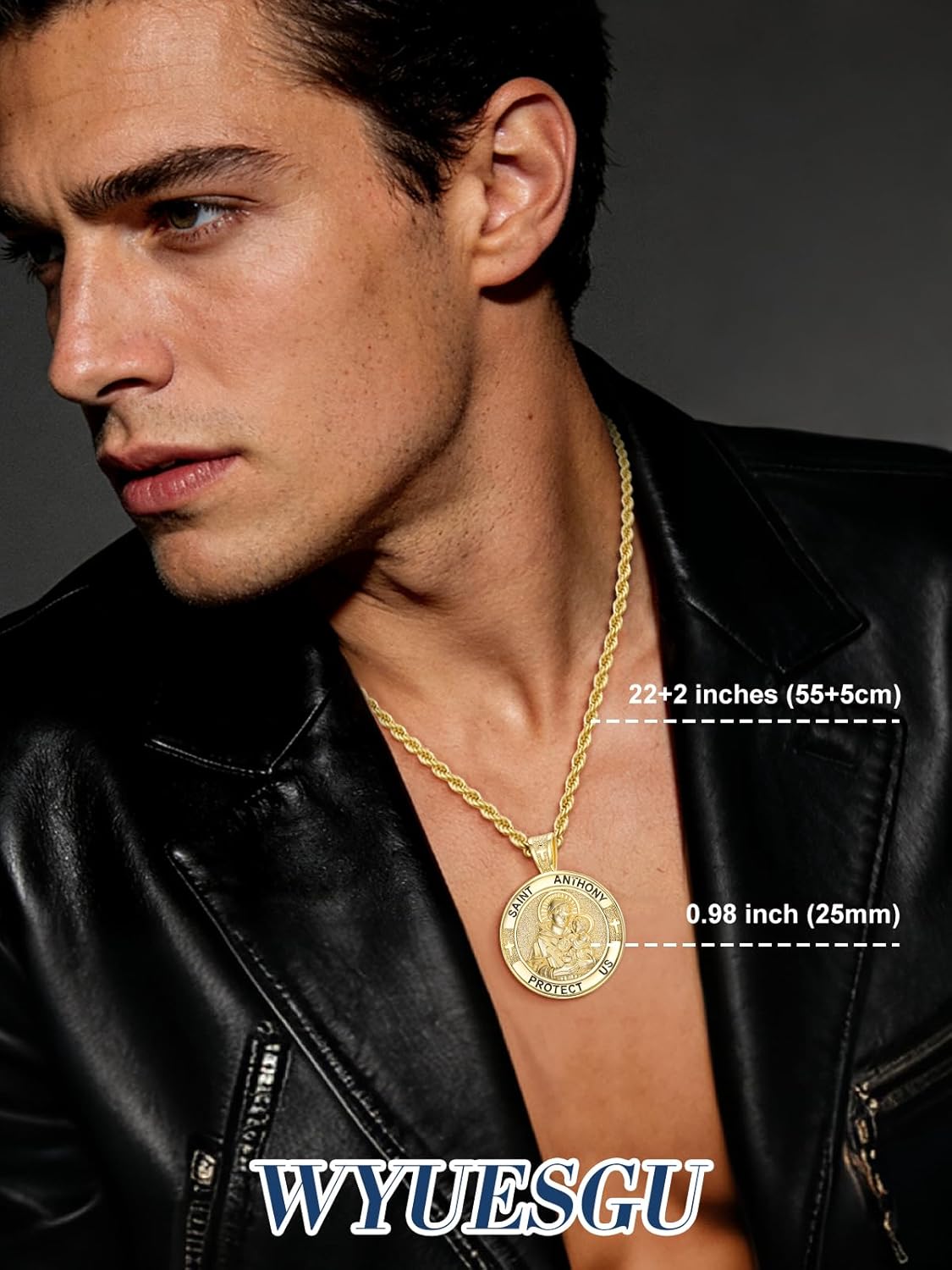 Patron Saint Medals, 14K Gold Protection Jewelry, Christmas Catholic Christian Religious Gifts for Men with 22"+2" Rope Chain - Image 3