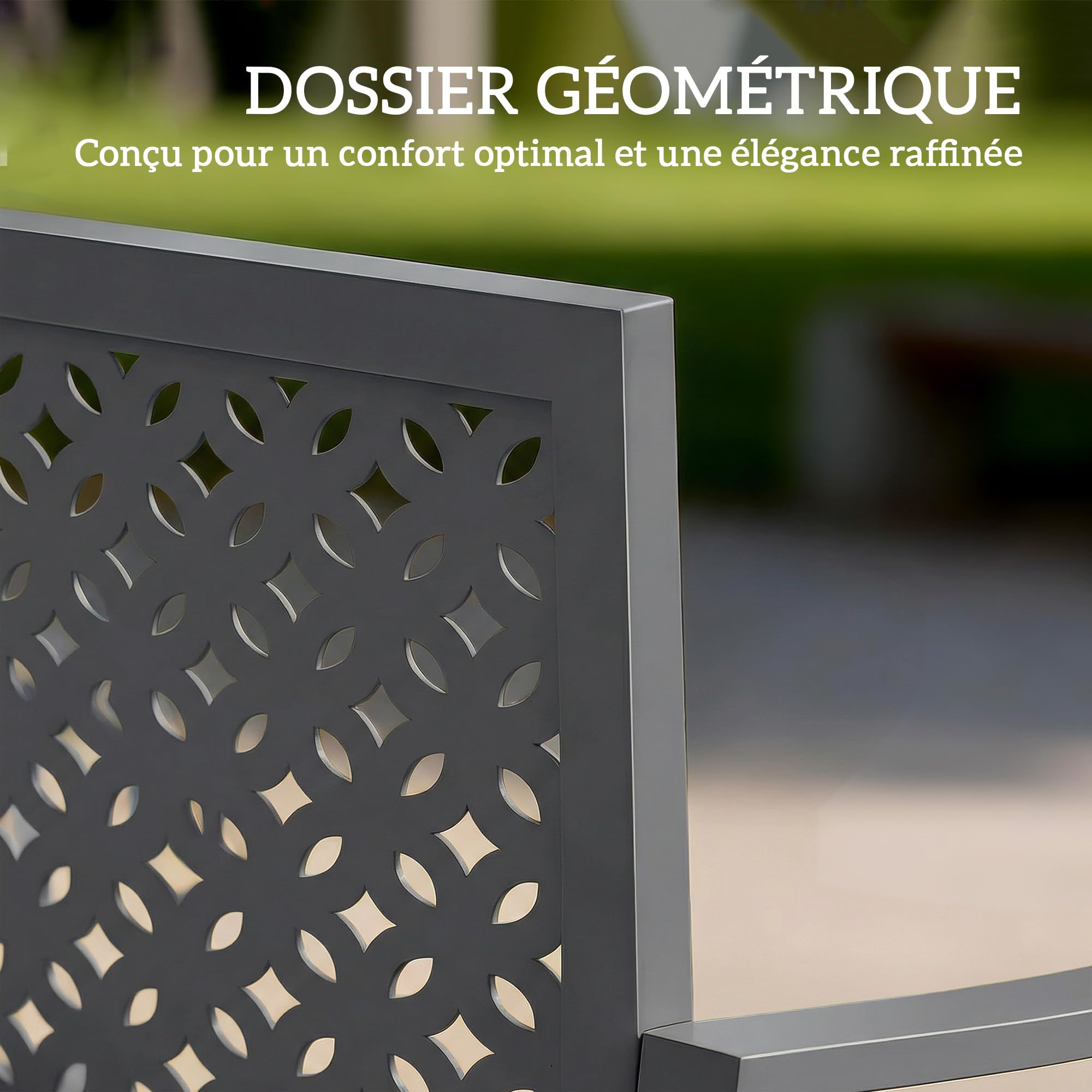 Outsunny Banc d'extérieur en métal, Banc 2 Places avec Dossier géométrique antirouille et accoudoirs, siège de Patio pour Balcon, terrasse, Parc, Gris foncé