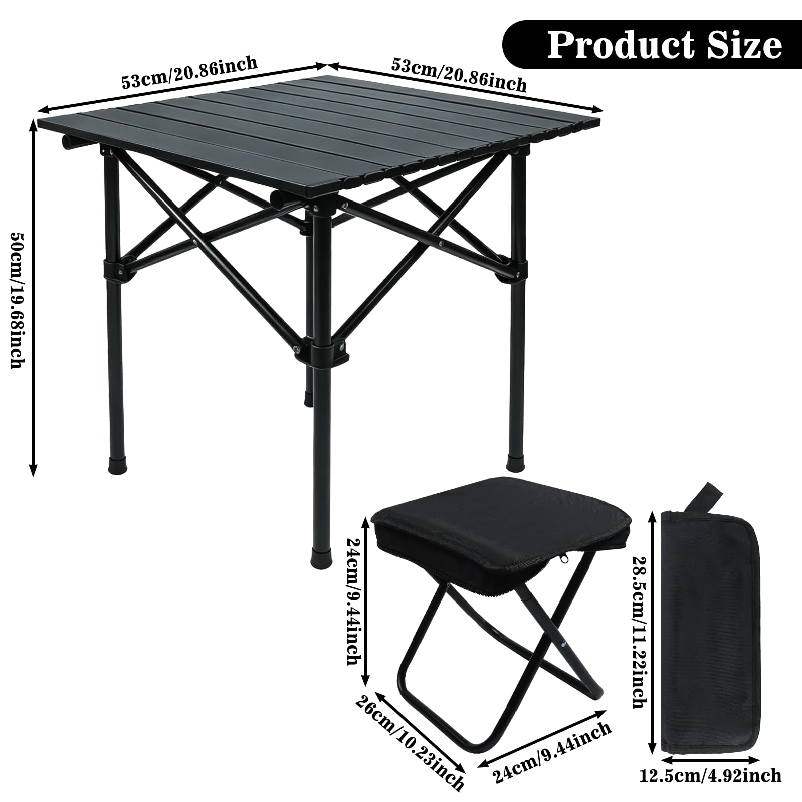 Table de camping pliable avec 2 chaises pliantes