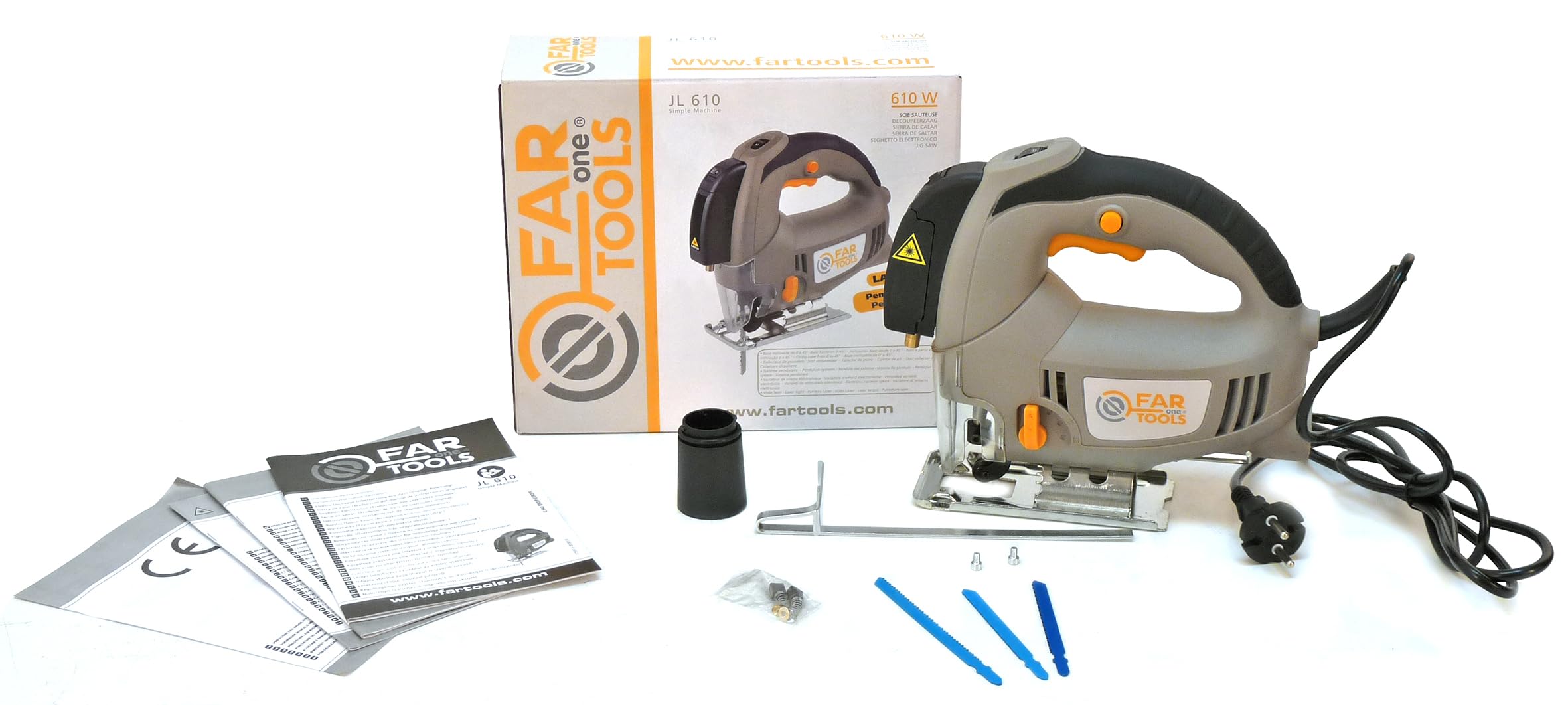 Image secondaire de Fartools One Scie Sauteuse 610W pendulaire 3 positions, visée laser, base inclinable à 45°, vitesse variable 0-3000cp/min