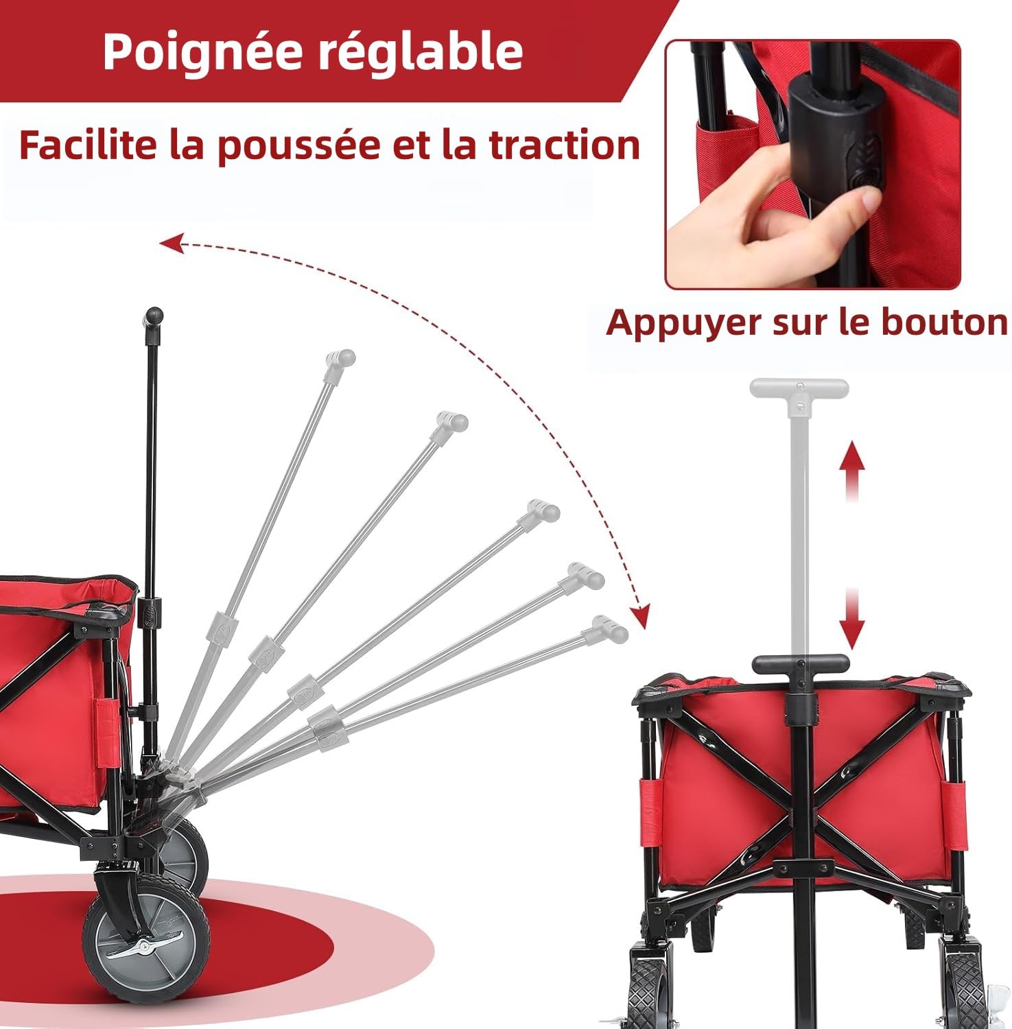 ALightUp Chariot Pliable Rouge - 100 kg Capacité, Chariot à roulettes Tout Terrain | Transport Lourd pour Jardinage, Plage, Camping | Compact, Léger et Facile à Assembler