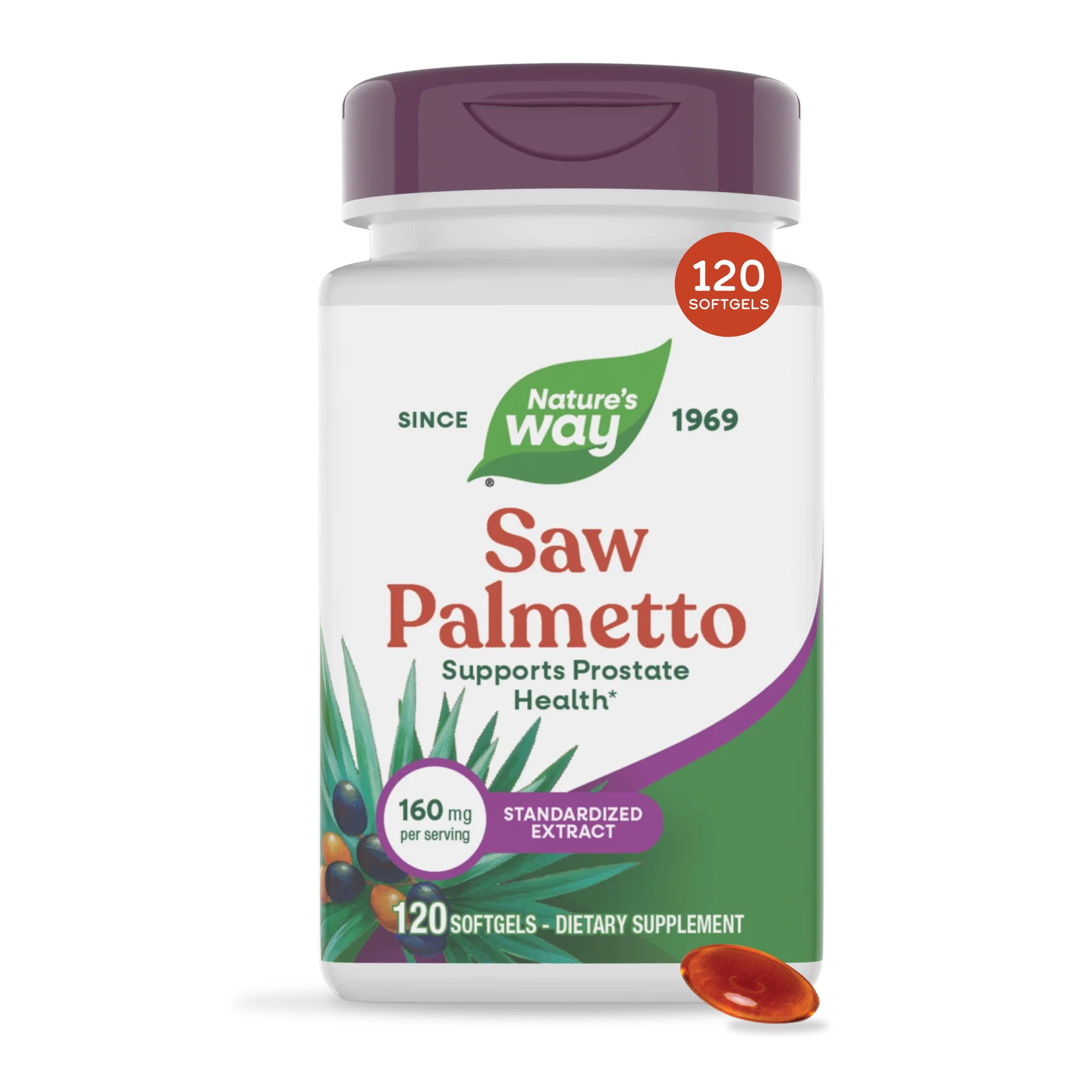 Nature's Way Saw Palmetto, Standardized Extract Softgels for Men, 120 ct 120 Count (Pack of 1)