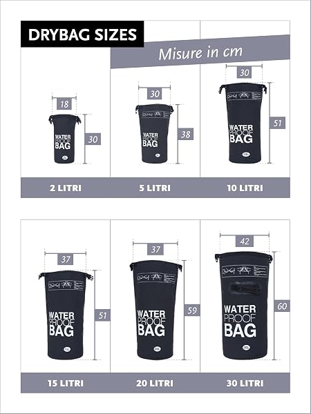 DonDon Dry Bag Borsa Impermeabile da 2l, 5l, 10l, 15l, 20l, 30l con Tracolla - 3