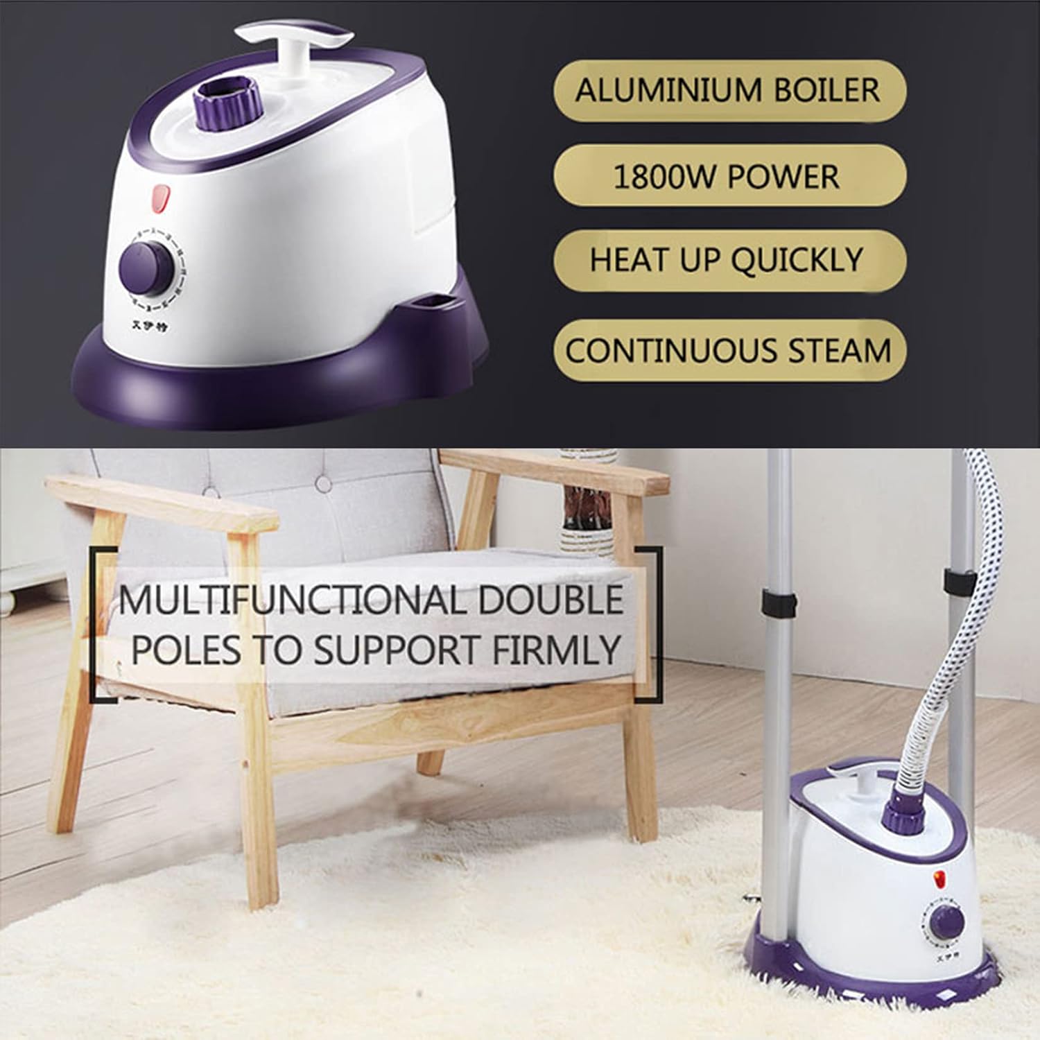 Clothes Upright Clothes Steamer, 1500 W Powerful Garment Steamer with Hanging Rod And Ironing Board, 1.7 Liters Water Tank, Steam Iron with Brush