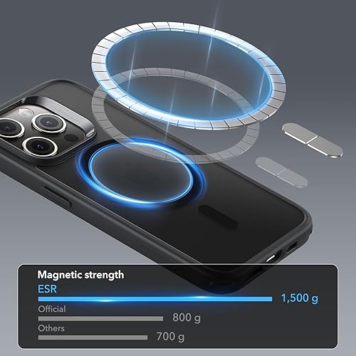 Vista 245 de ESR Funda para iPhone 15 Pro Max, compatible con MagSafe, de grado militar, negro transparente