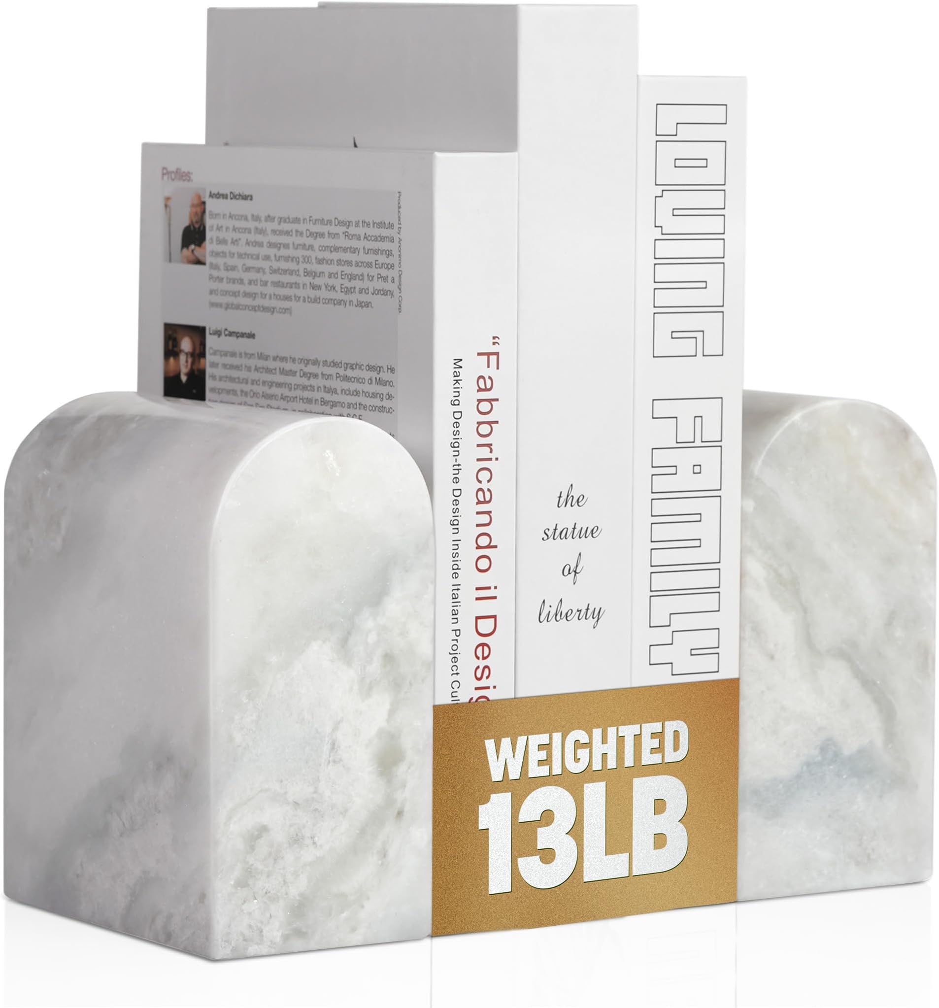 African Natural Marble Bookends for Shelves, Non-Slip Book Ends, 13LBS Ultra Heavy Duty Marble Book Holder Organizer, Apartment Decor for Movies/CD/Video Games(Namib Fantasy)