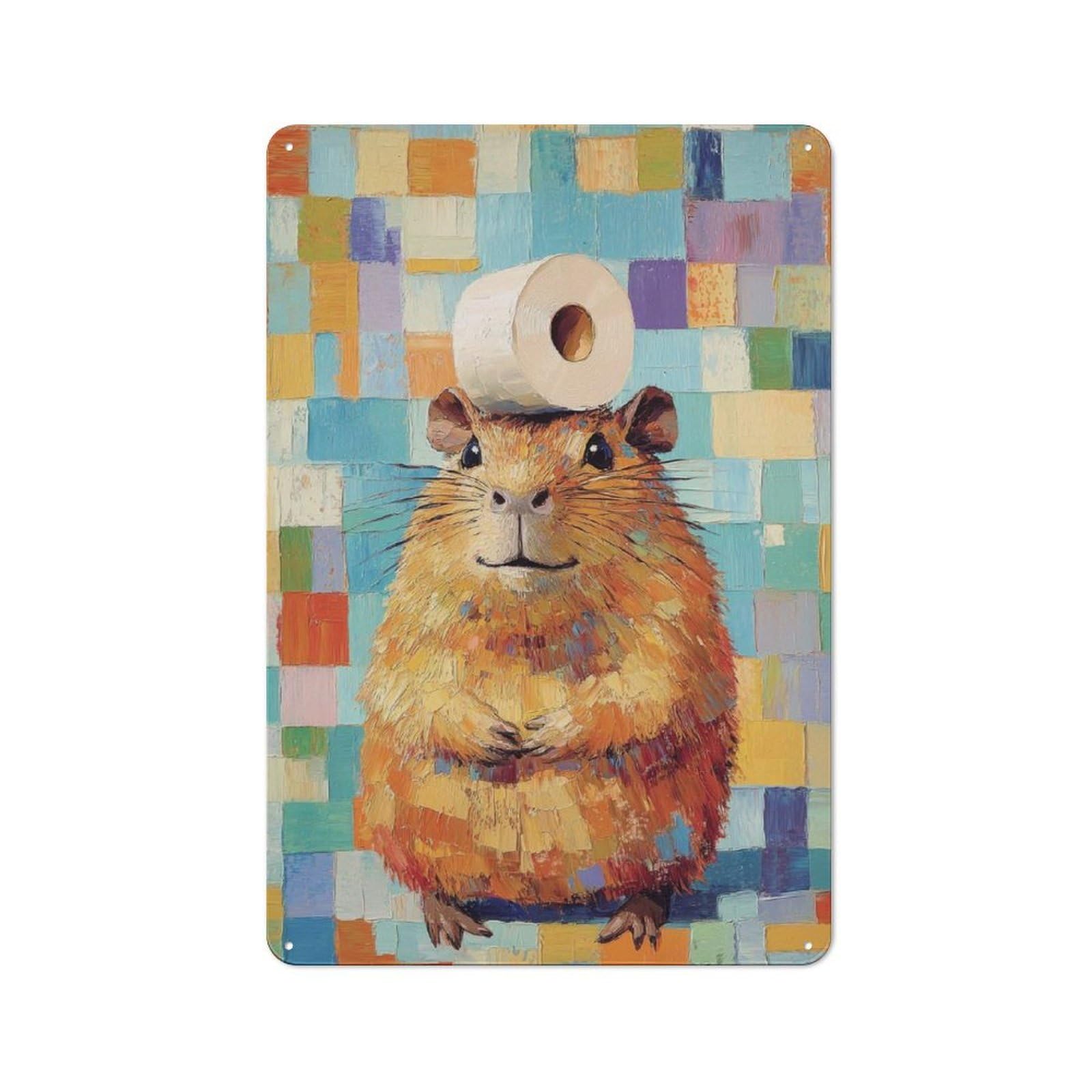 Junmoney Hamster With Toilet Paper Tin Wall Plaque 30X20cm With For Dining Room Or Kitchen, For Collectors Decorating Kitchens And Dining Spaces