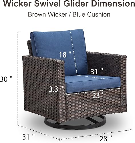 Miniatura 3 de Belord Silla giratoria para patio al aire libre, capacidad de peso de 350 libras, silla giratoria de mimbre con cojines extraíbles para porche,