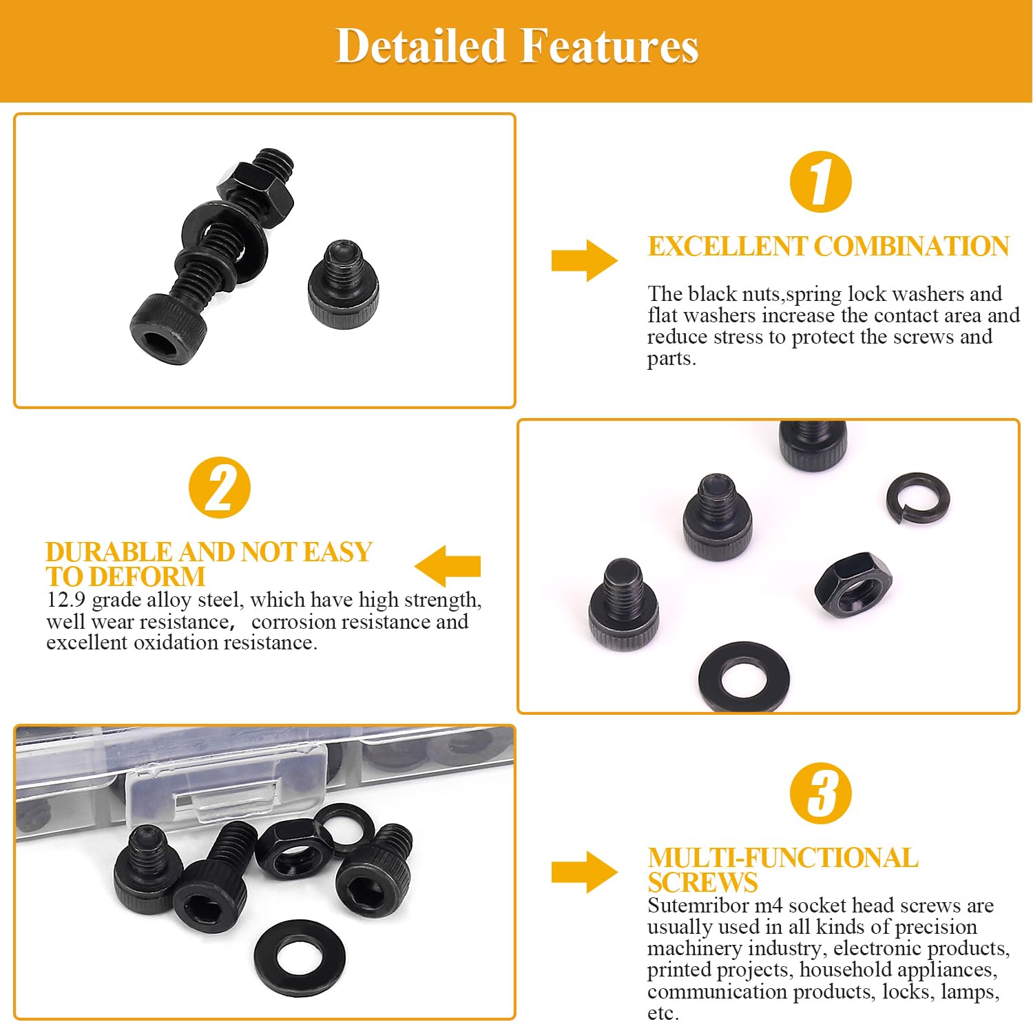 その他 m Sutemribor 365-Piece M4 Screw Nut Washer Set – Button Head Socket