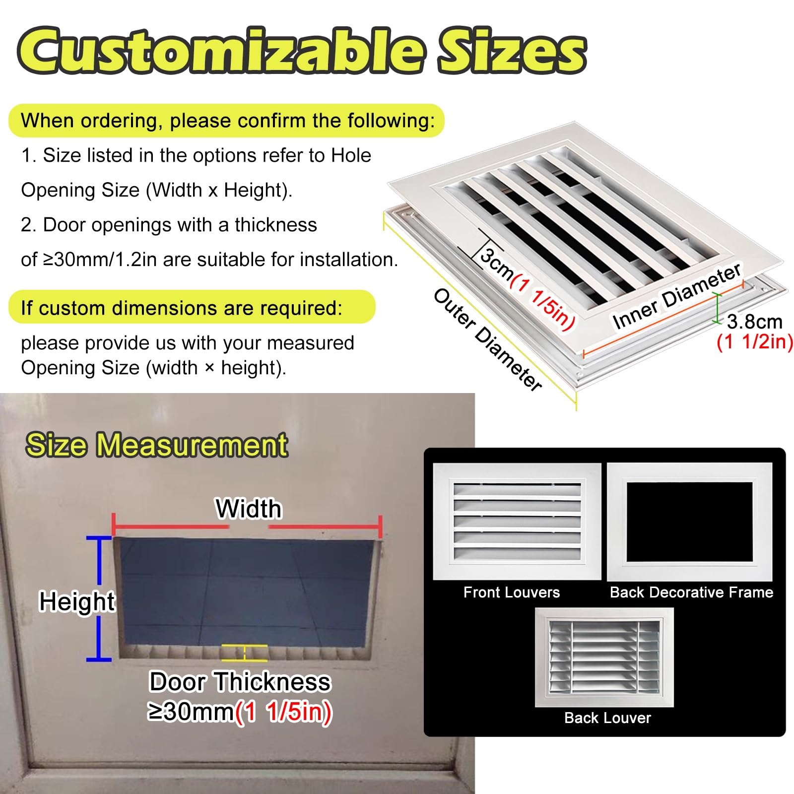 Cubierta de ventilación para puertas de armario, rejillas de aluminio de doble cara, mejora el flujo de aire (25 x 25 cm), ideal para mejorar y cultivar el aire