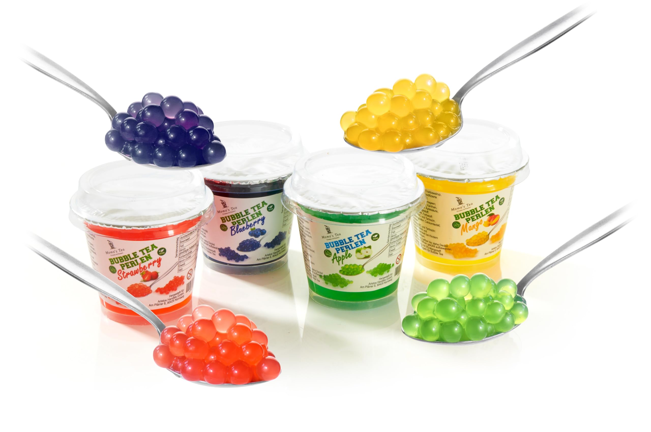 Momó's Tea® Bubble Tea Perlen Set - 4er-Pack [Blaubeeren, Erdbeeren, Mango,Litschi] - 100% vegan, halal, glutenfrei