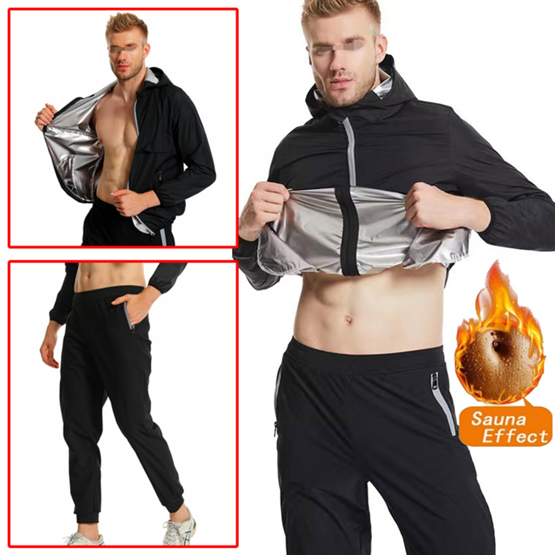 Saunaanzug Für Herren, Schwitzanzug Herren Zum Abnehmen, Sauna Suit - Fitness Schwitzjacke Und Hose Für Boxen MMA Gym Fitness Laufen