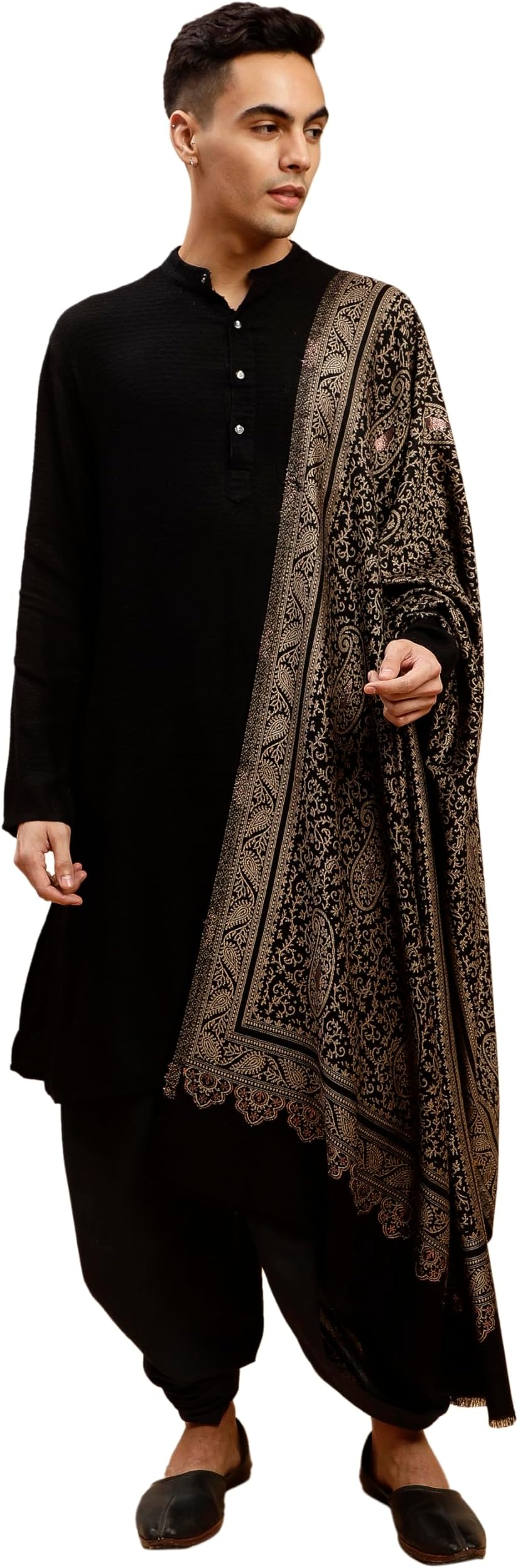 Men’s Ambi Design Black Acrylic Shawl/Stole for Winters with Zari Work (40 x 80 Inches)