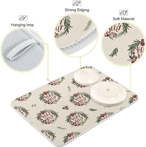 Miniatura 4 de Christmas Wreath Drying Dish Mat Dish Drainer Mat For Kitchen Counter Dish Drainer Cloth Tapete Para Cocina 16'' x 18''