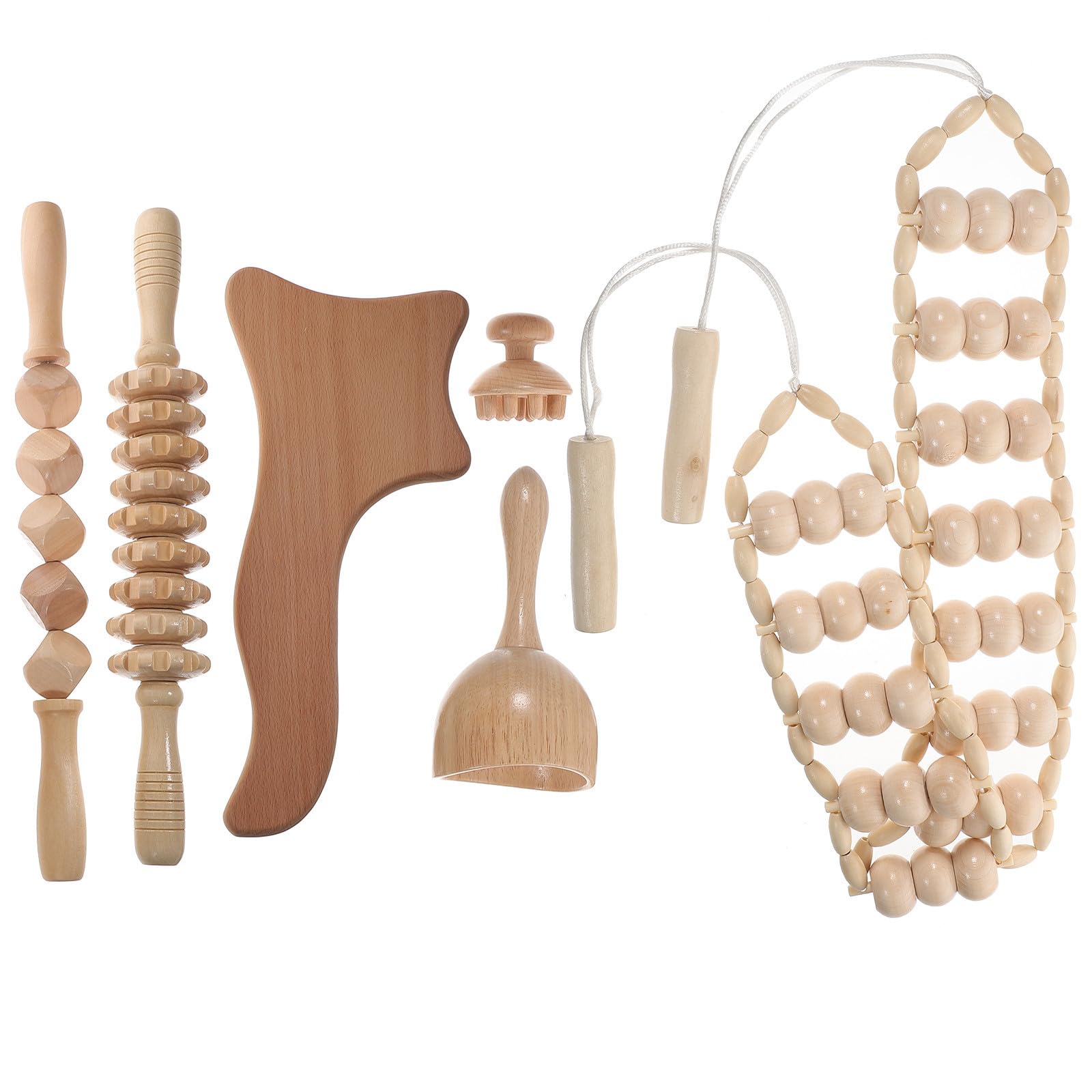 6 Piezas Kit de Masajeador de Espalda y Cuello de Madera Khaki para Aliviar la Fatiga Efecto Relajante Adecuado para Trabajo de Oficina Prolongado