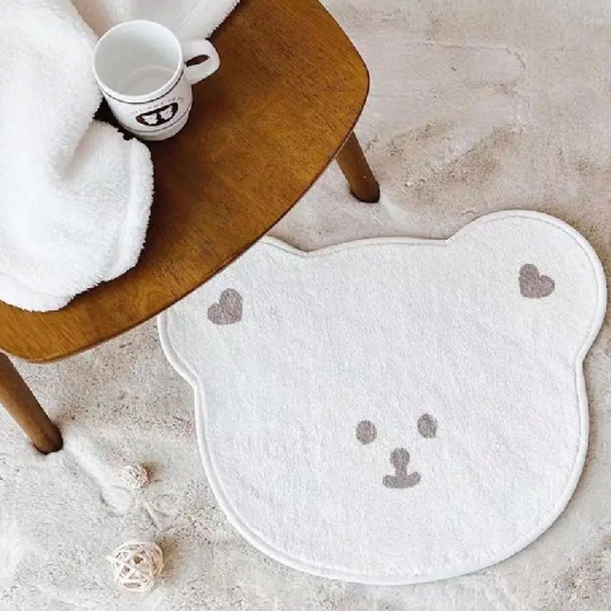 Tapis de salle de bain ours blanc lavable grand tapis de bain doux