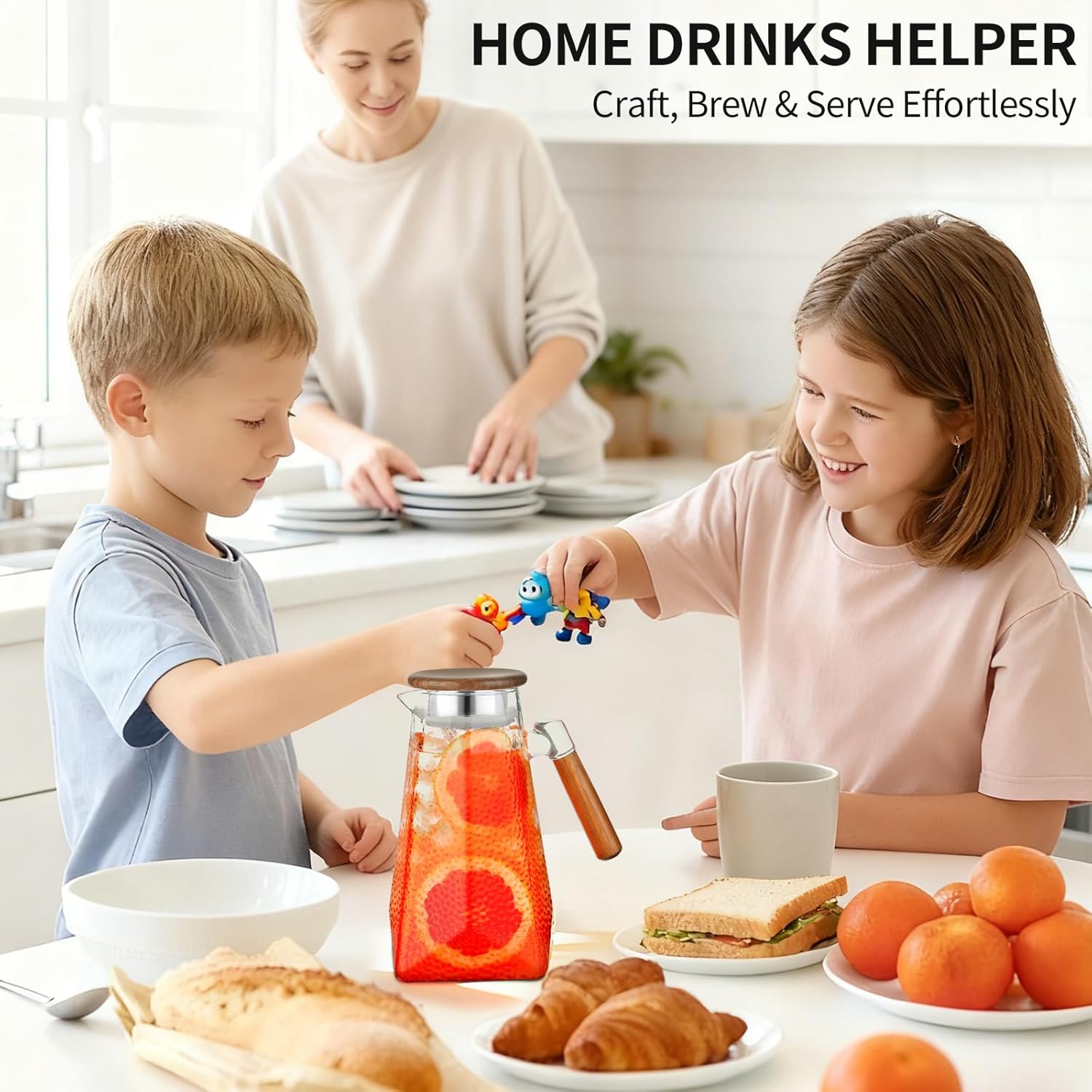 Borosilicate Glass Pitcher With Lid,1.8 Liter All-Purpose Heat-Resistant Carafe with Handle, for Iced Tea, Coffee, Juice, Milk, Fruit Infusions (Hot & Cold)​ (hammered texture, 60 oz) - Image 5