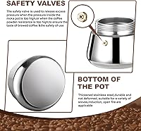 Vista 8 de 4 Tazas Cafetera de Espresso para Estufa Olla Moka de Acero Inoxidable Percolador de Estufa Cafeteras Italianas Capaces de Mocha Máquina Greca