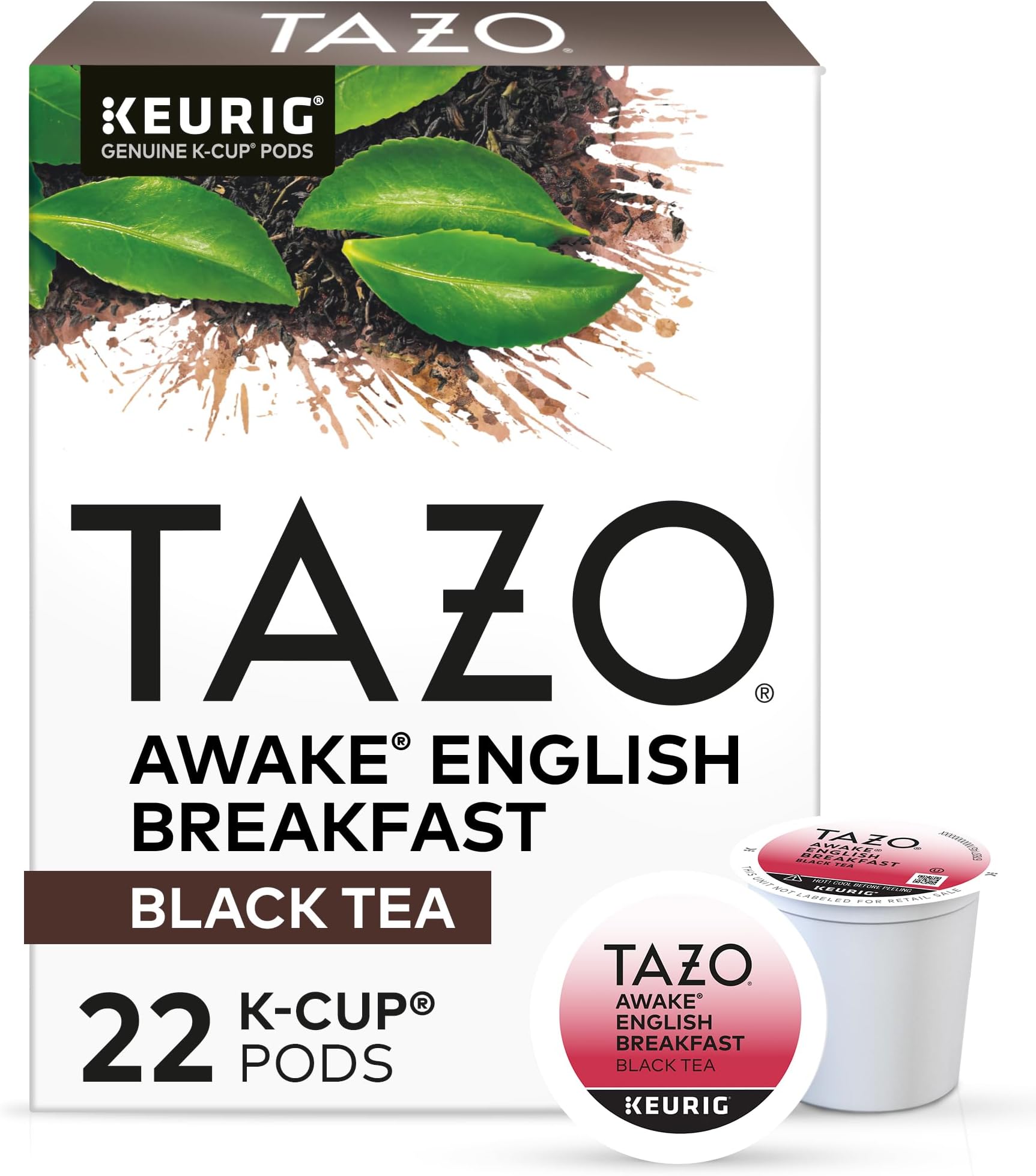 TAZO Awake English Breakfast Tea K-Cups, Bold Traditional Breakfast-Style Black Tea for Health and Wellness, 22 Pods