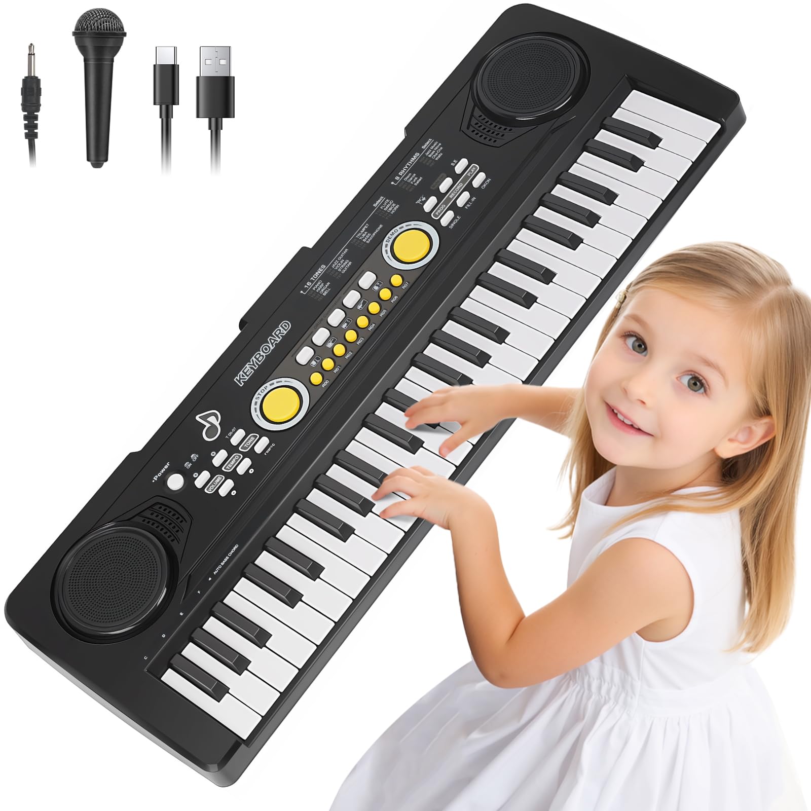 49 Key Piano Keyboard for Kids Ages 3-7 Music Toy with Microphone