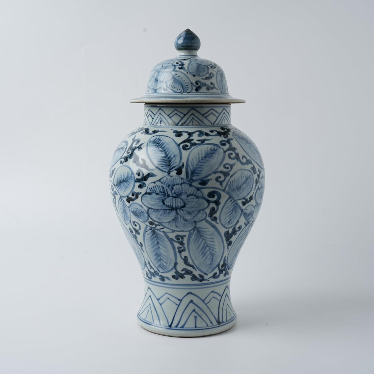 Handmade 41" Ceramic Ginger Jar w/Lid - Classic Chinese Style Porcelain Jar Tea Storage for Home Decor DecorativeTemple Jar Centerpiece Vintage Accent Antique Vase (Light Blue)