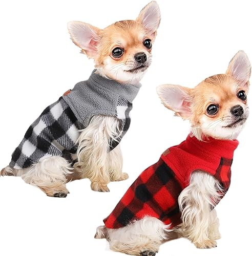 Miniatura 7 de Suéteres de Navidad para perros, paquete de 2 ropa de invierno para perros pequeños, chihuahua, forro polar con agujero para la correa, cálidos