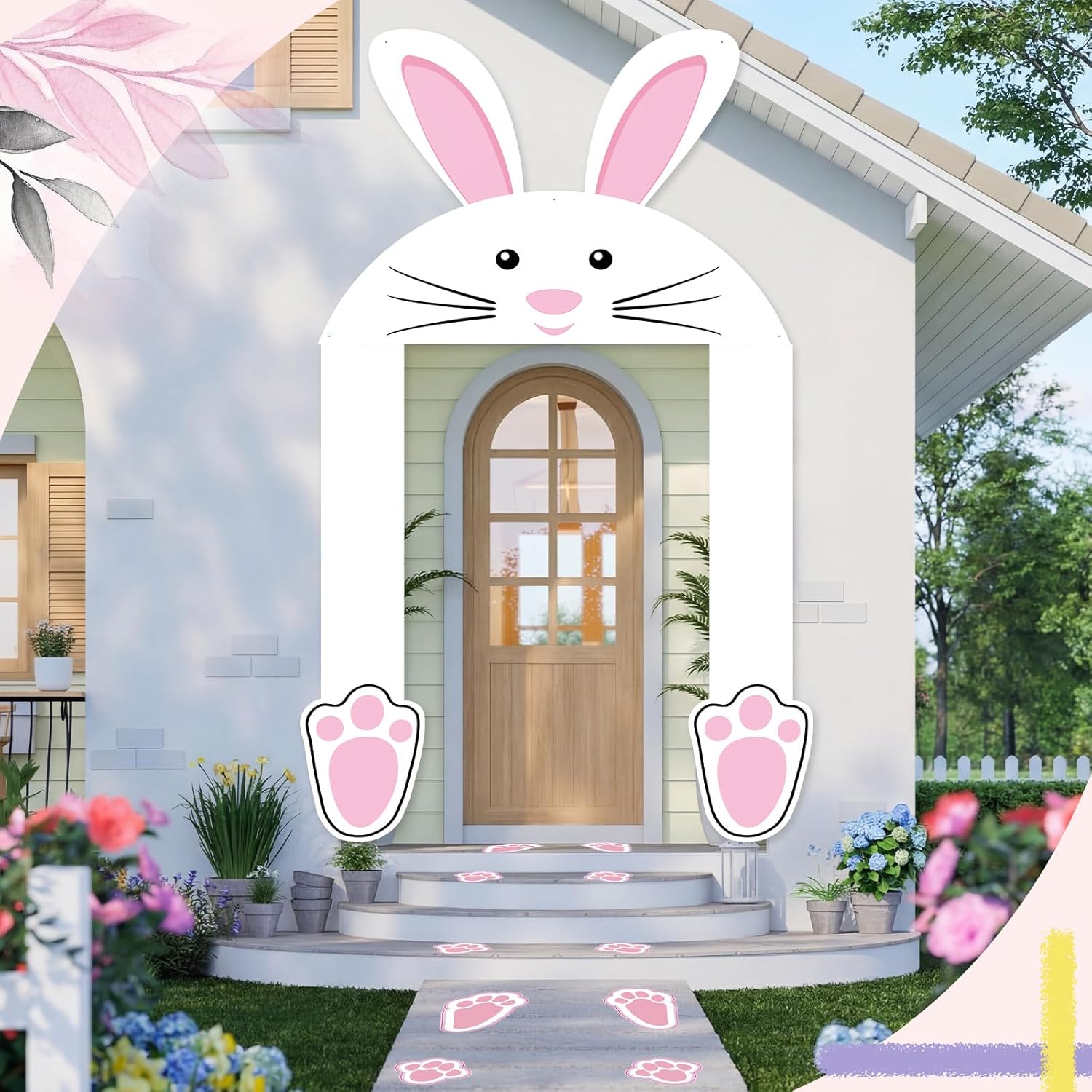 8 Pcs Easter Door Decoration Banner Kit Easter Theme Front Door Decorations Bunny Footprint Stickers for Spring Home Indoor Outdoor Party Decoration(Cute)