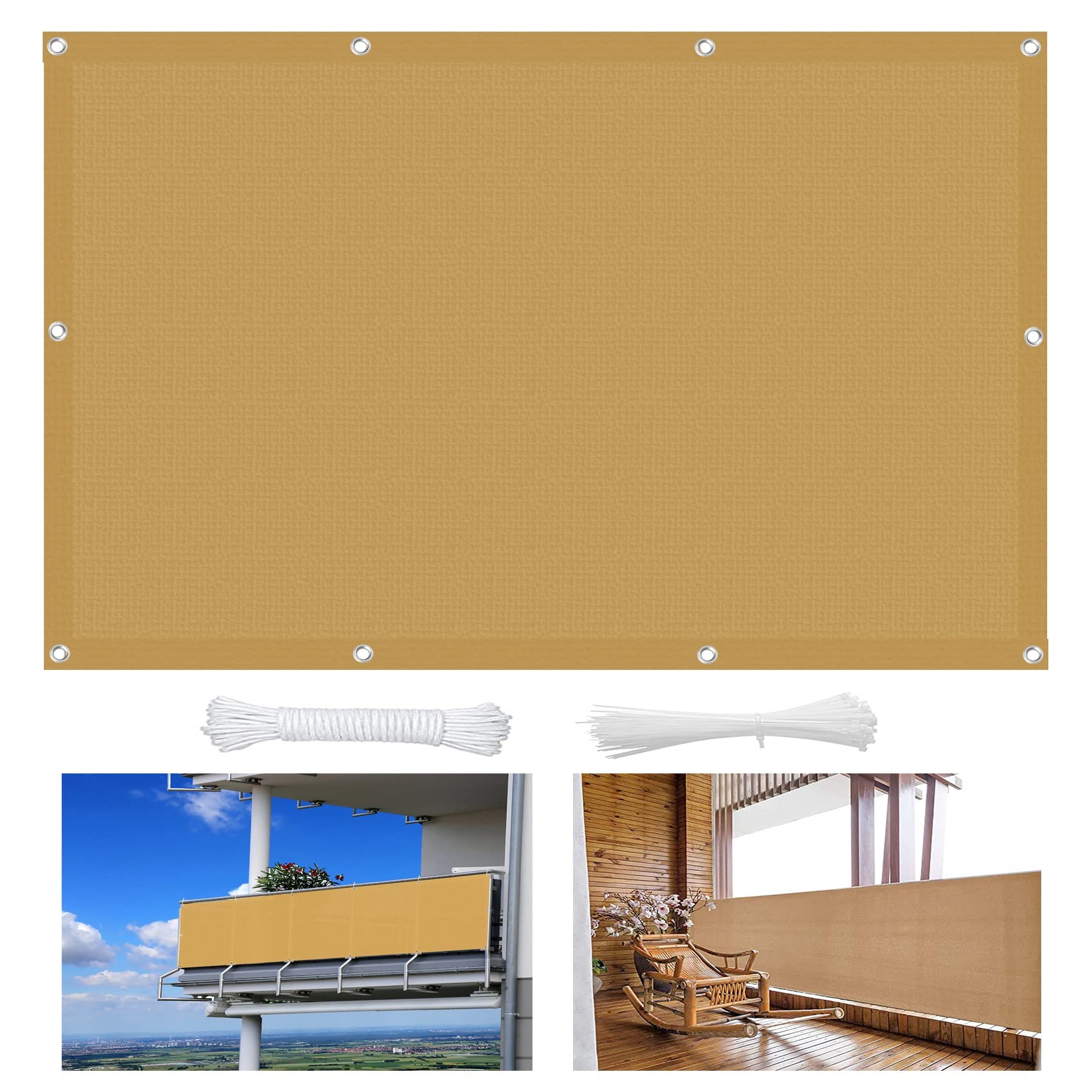 10x10m Khaki Shade Cloth Garden Sail 95% UV Block Breathable Square Sunsail with Cable Ties for Outdoor Patio Canopy