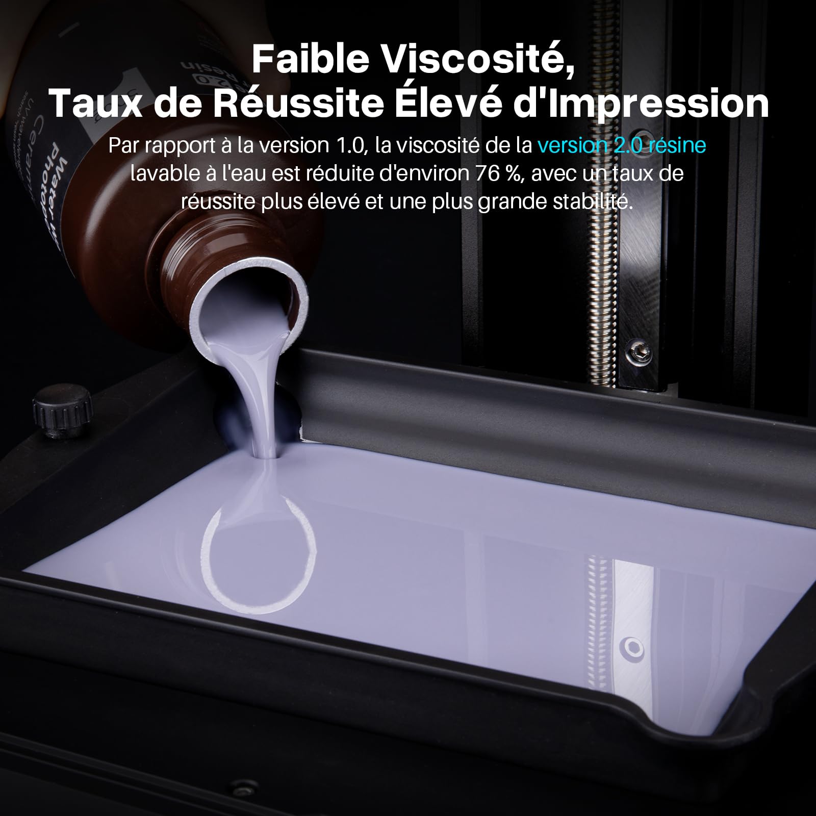 ELEGOO Résine Imprimante 3D Lavable à l'Eau 2.0, Gris 2000g, Durcissement Rapide pour LCD/DLP/MSLA, UV 395-405 nm