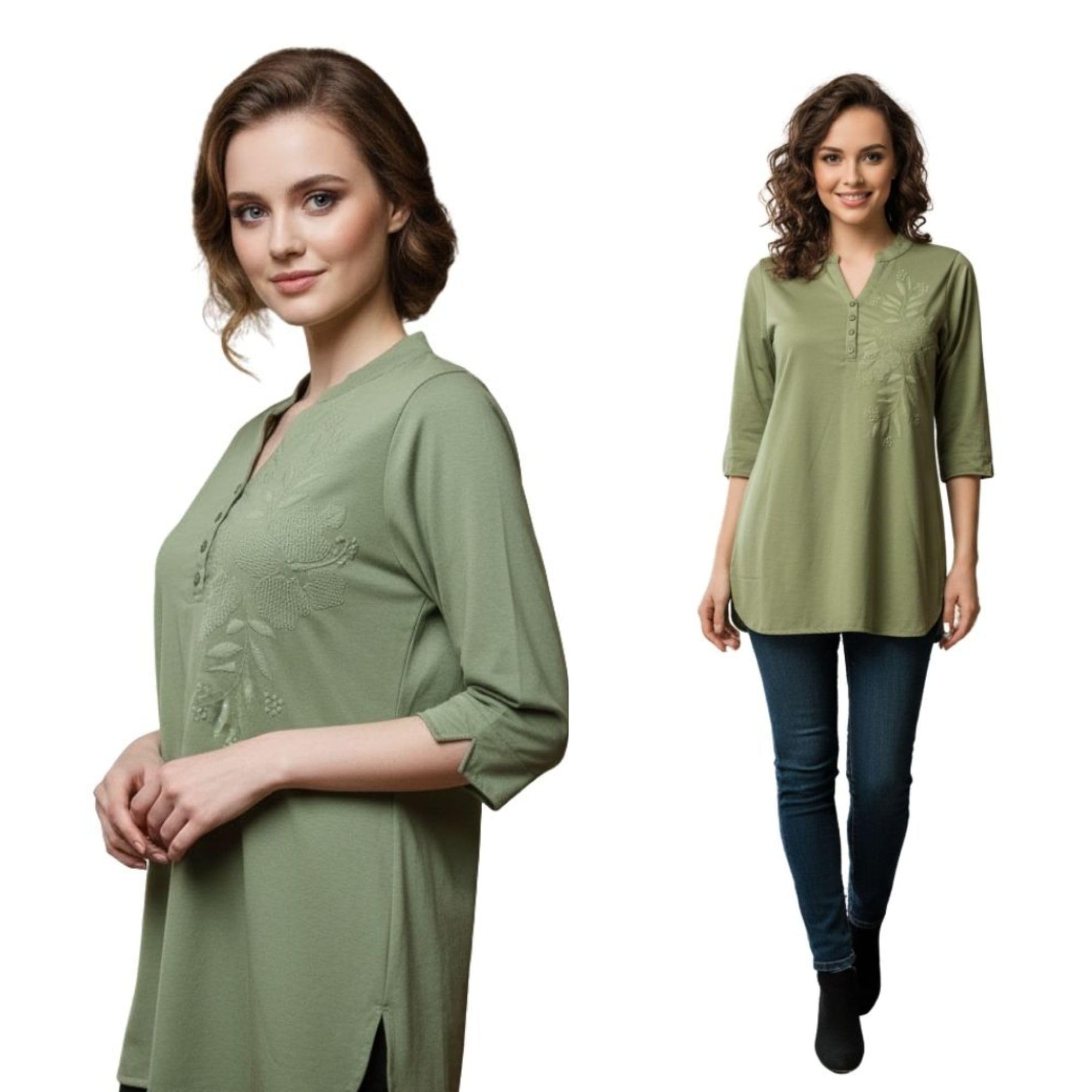 top ten Long Tshirt Tops for Woman Emboss Printed - Women Tops/Women Kurtis Printed with v Neck-picture-32