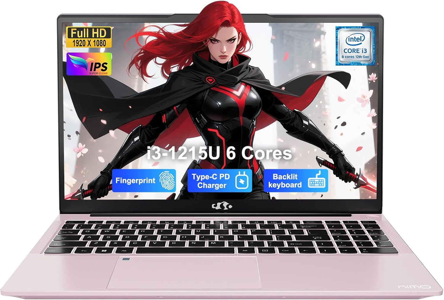 NIMO 15.6" IPS FHD Laptop, Intel 6 Cores i3-1215U (Up to 4.4GHz, Beats R5 7520U,) 8GB RAM 256GB SSD Computer with 180° Open Angle 65W Type C Backlit KB, Wi-Fi 6, Portable for School, Business, Home