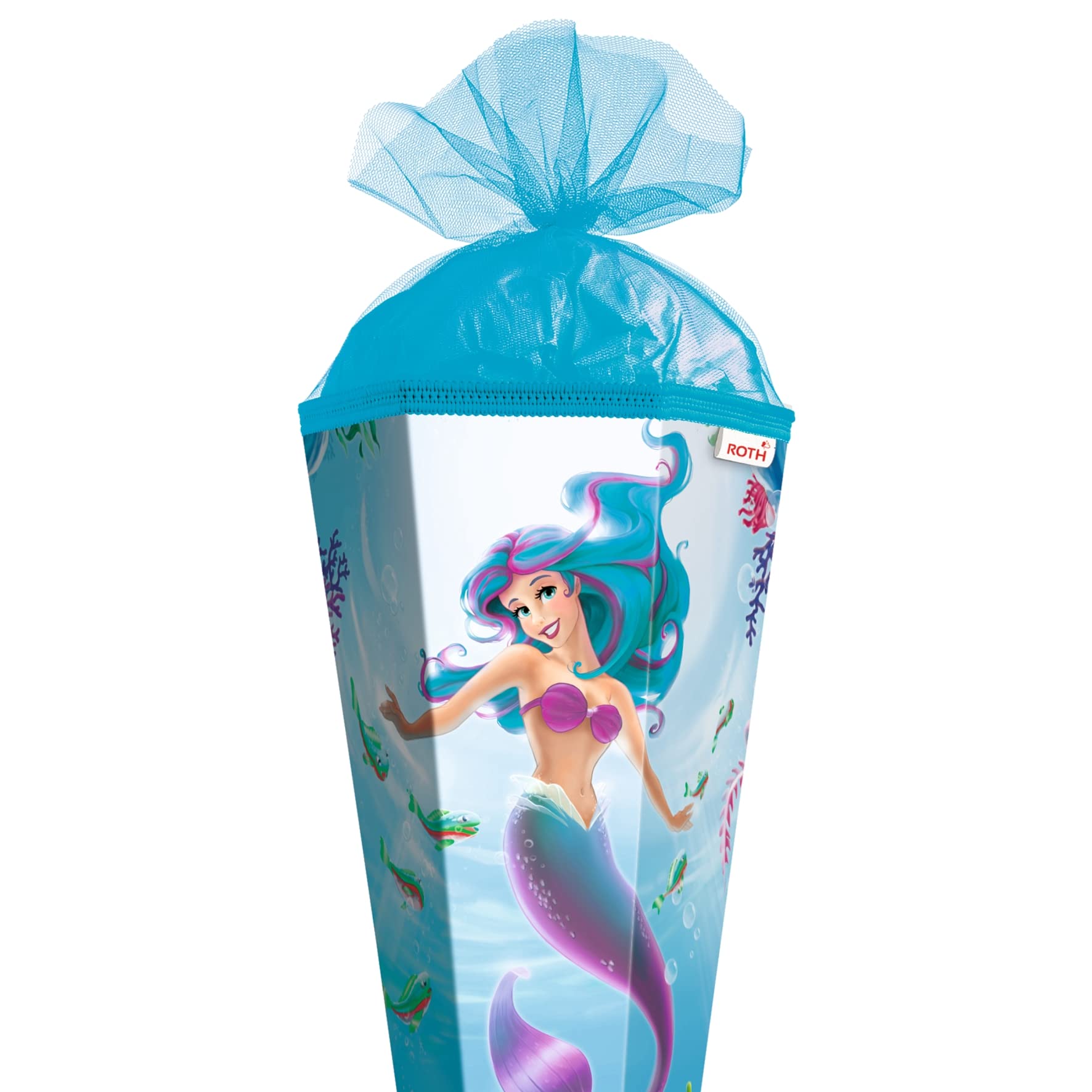 ROTH Cono di scuola grande sirena 100 cm – 6 rettangolari rossi, con chiusura in tulle – sacchetto di zucchero per l'inizio della scuola