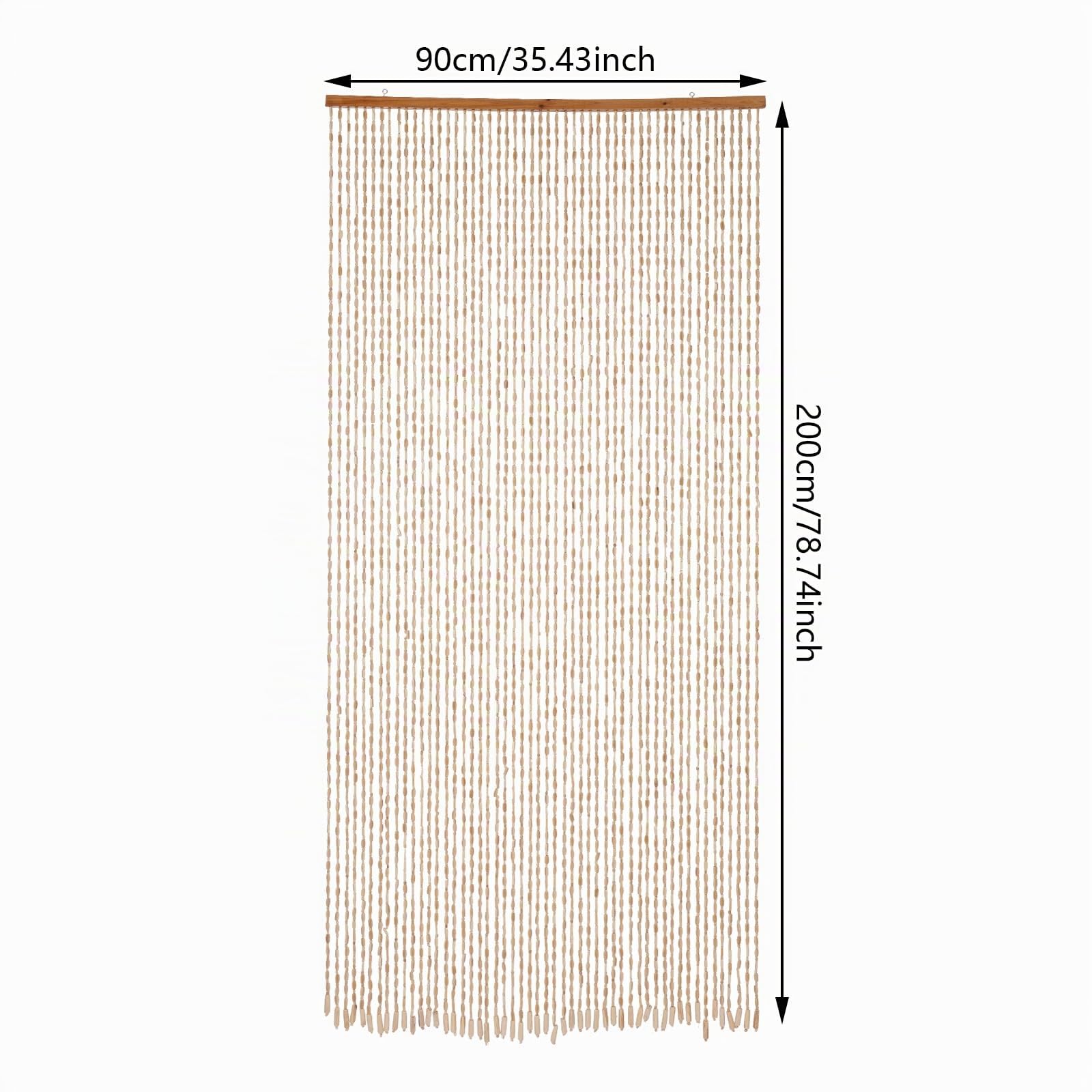Rideau de porte rétro en perles de bois - 52 lignes - Rideau de porte en perles de bois - Rideau anti-mouches - Rideau de séparation en fil de bambou - 200 x 90 cm