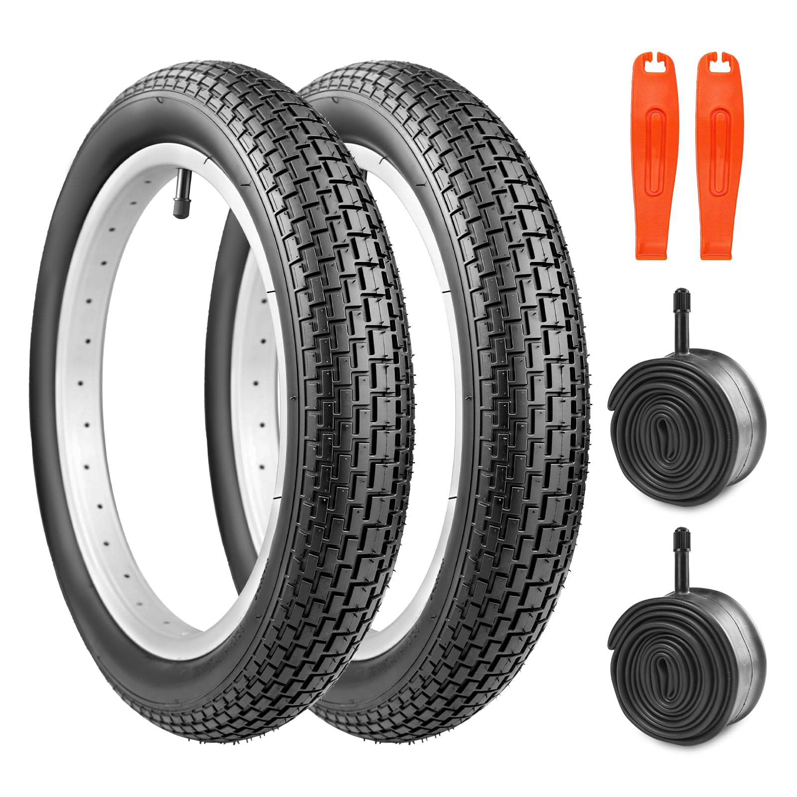 MEGHNA 2 Set Bicycle Tyres 12/14/16/18/20/24/26 x 2.35 Inch Bicycle Tyres & Inner Tube & Tyre Lever Premium Everyday & MTB Tyres for Balance Bike, BMX, Mountain Bike, Cruiser