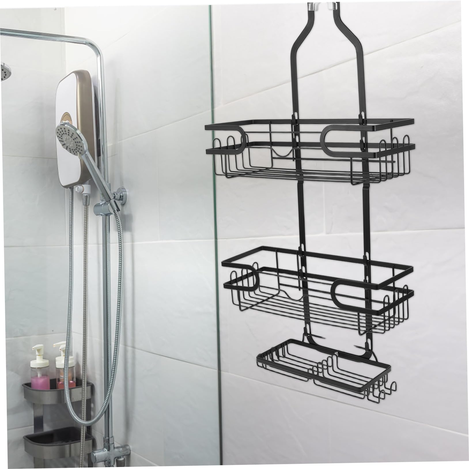 LIFKOME Mensola Doccia Muro Ripiani con Ganci Organizer in Metallo Resistente all Umidità Supporto Stabile per Shampoo e Sapone Mensola da Appendere per Ordinato ed
