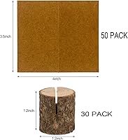 Vista 2 de Tarjeteros de madera, 30 soportes de madera rústica para números de mesa y 50 tarjetas de lugar de papel Kraft, soporte de madera para fotos