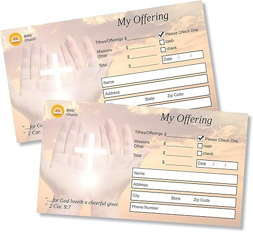 100 sobres de diezmos y ofrendas para iglesia, 3 5/8 x 6 1/2 pulgadas, papel tejido blanco de 24 libras, impresión a todo color en la parte