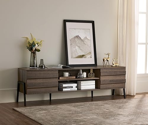 Miniatura 3 de WAMPAT Moderno soporte de TV de mediados de siglo para televisores de hasta 75 pulgadas consola de TV de madera con almacenamiento centro de