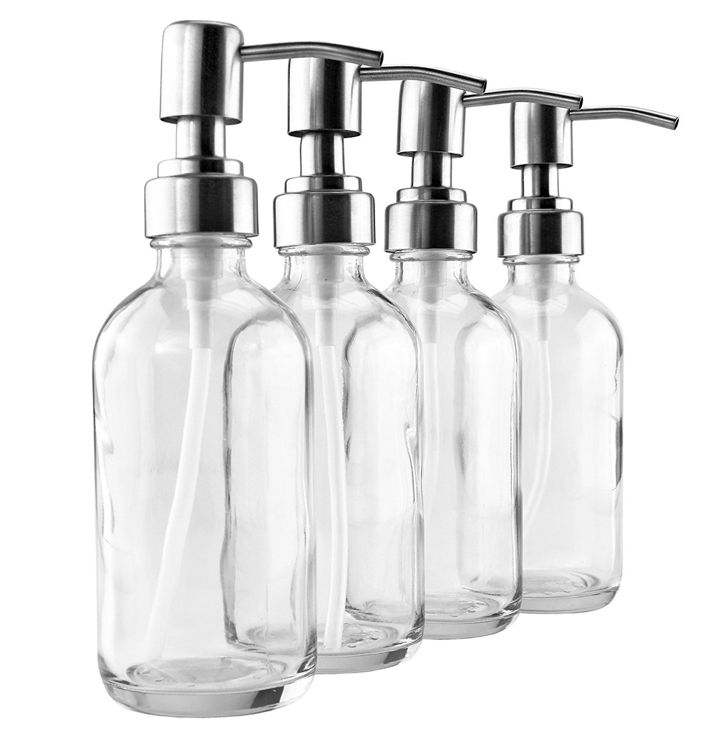 Buy 8Ounce Clear Glass Boston Round Bottles w/Stainless Steel Lotion