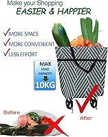 Vista 7 de Carrito de comestibles plegable con ruedas, práctico carrito de compras para comestibles (rayas grises)