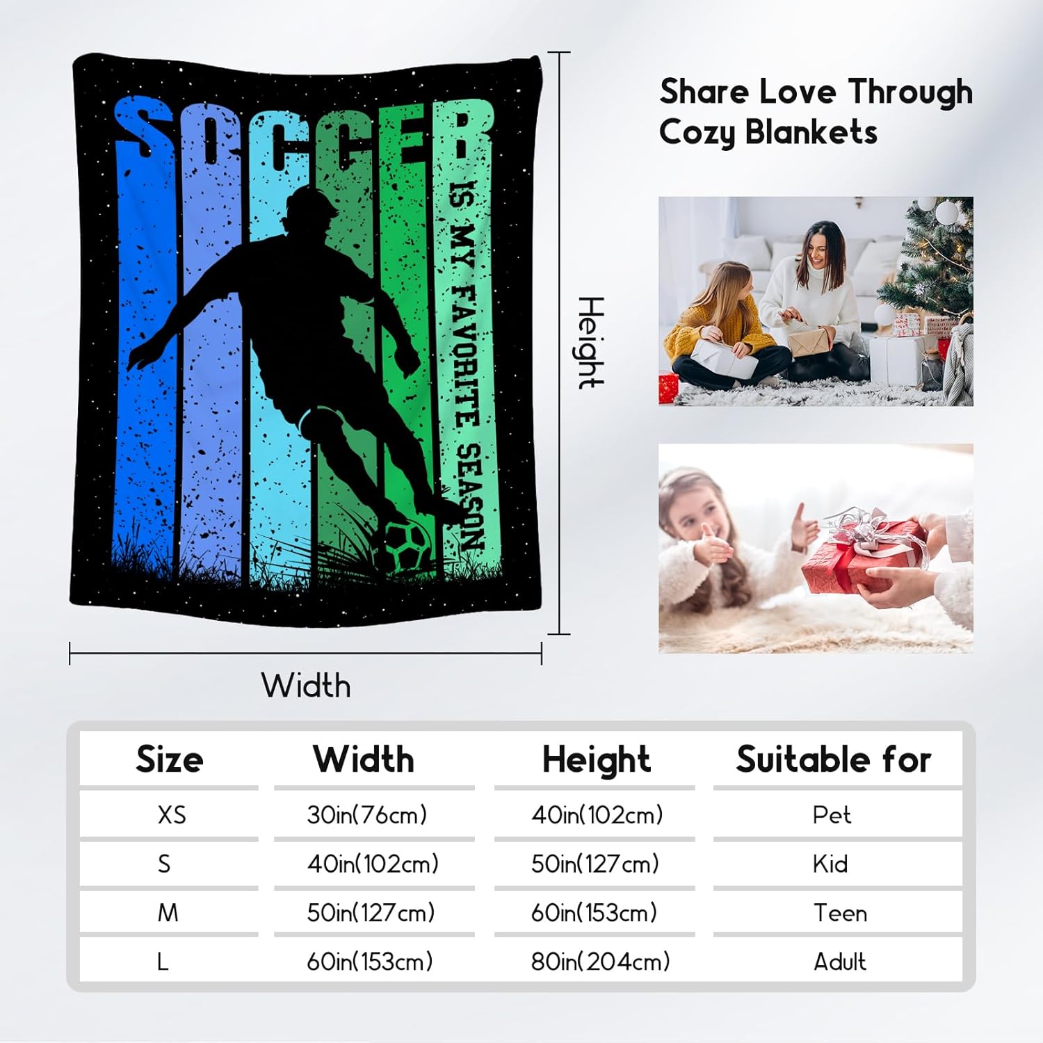 Soccer Blanket for Boys Men, Soccer Gifts for Adults, 50"x60" Flannel Sport Blankets Decor for Bedroom, Soft Fuzzy Kids Throws for Bed Sofa