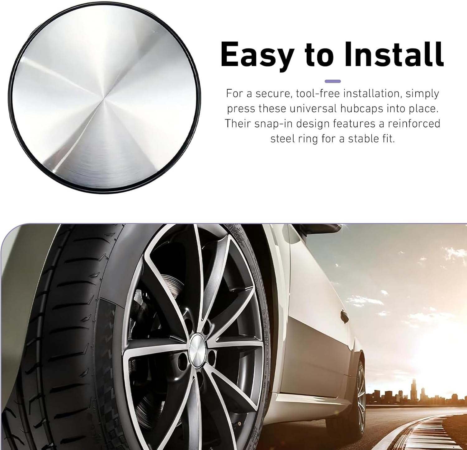 4 PCS Car Wheel Center Caps, Anti-slip Rust-proof Wheel Center Covers, Snap-in Car Rim Hub Protective Cover Replacement, Universal for 60MM OD 56MM ID Vehicles (Silver)