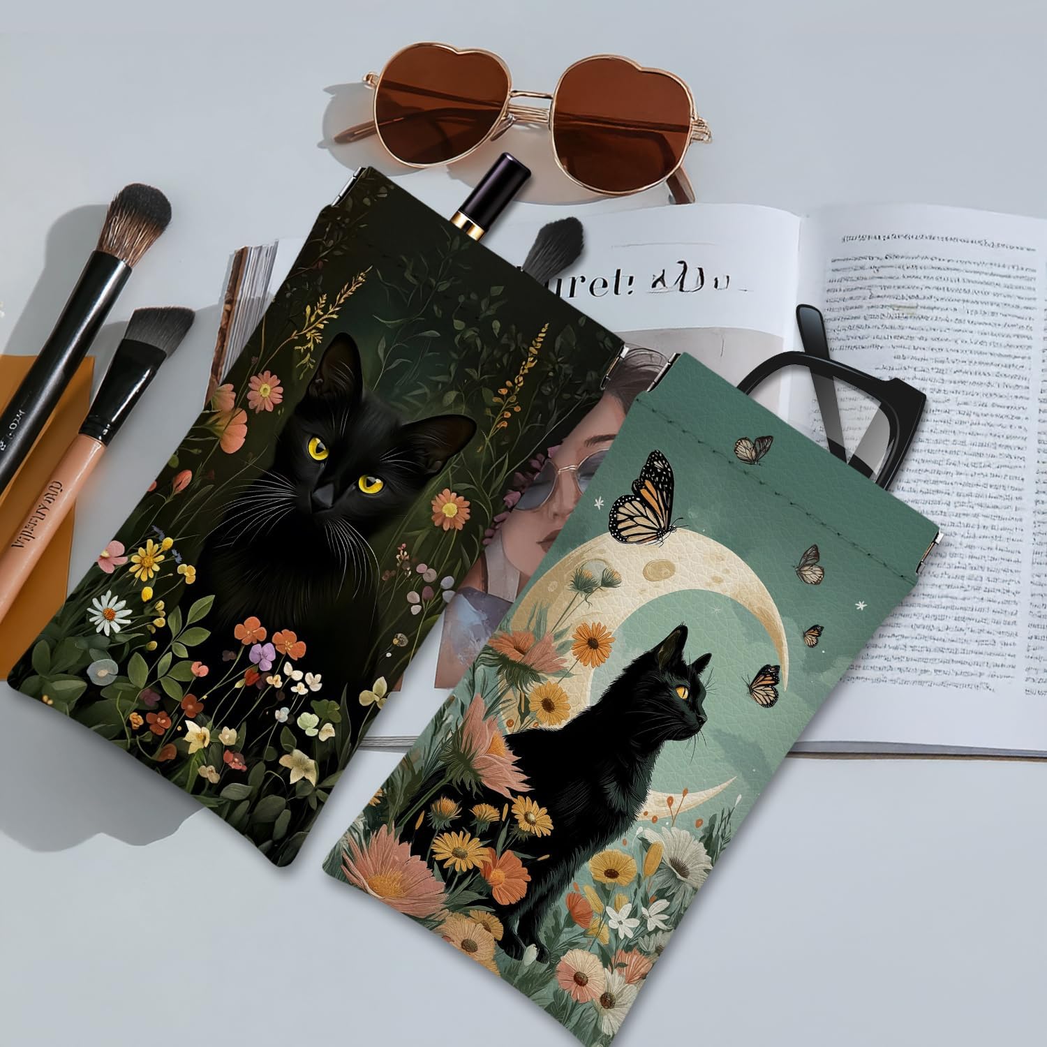 Eyeglasses Sunglasses Case PU Soft Squeeze Top Glasses Pouch for Women Men,Animal Pattern Portable Anti Scratch - Image 7