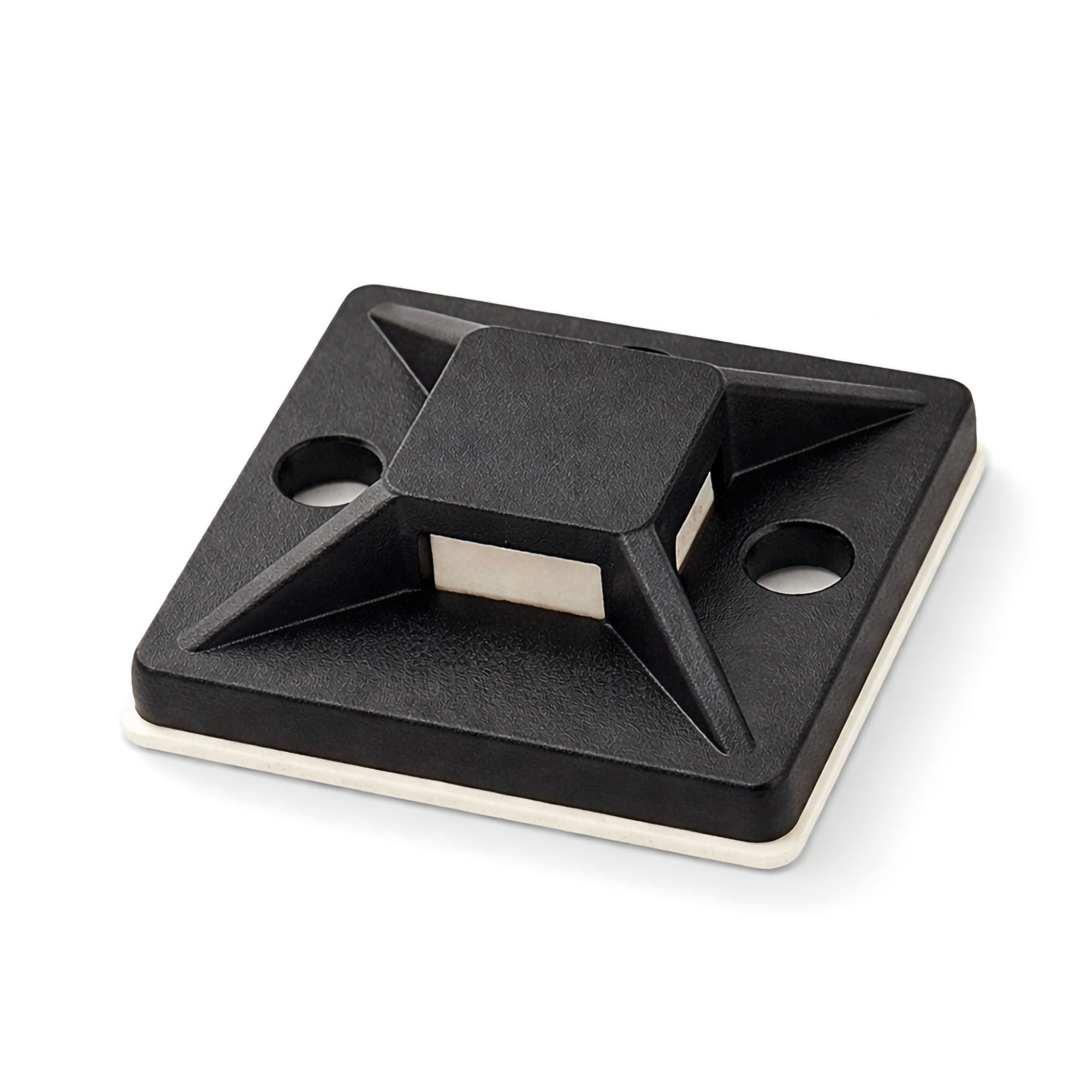 On1shelf Black Cable Ties Bases Self Adhesive 4 Way Fixing Mounts Fast Tidy Up Cables (500, 19X19mm)