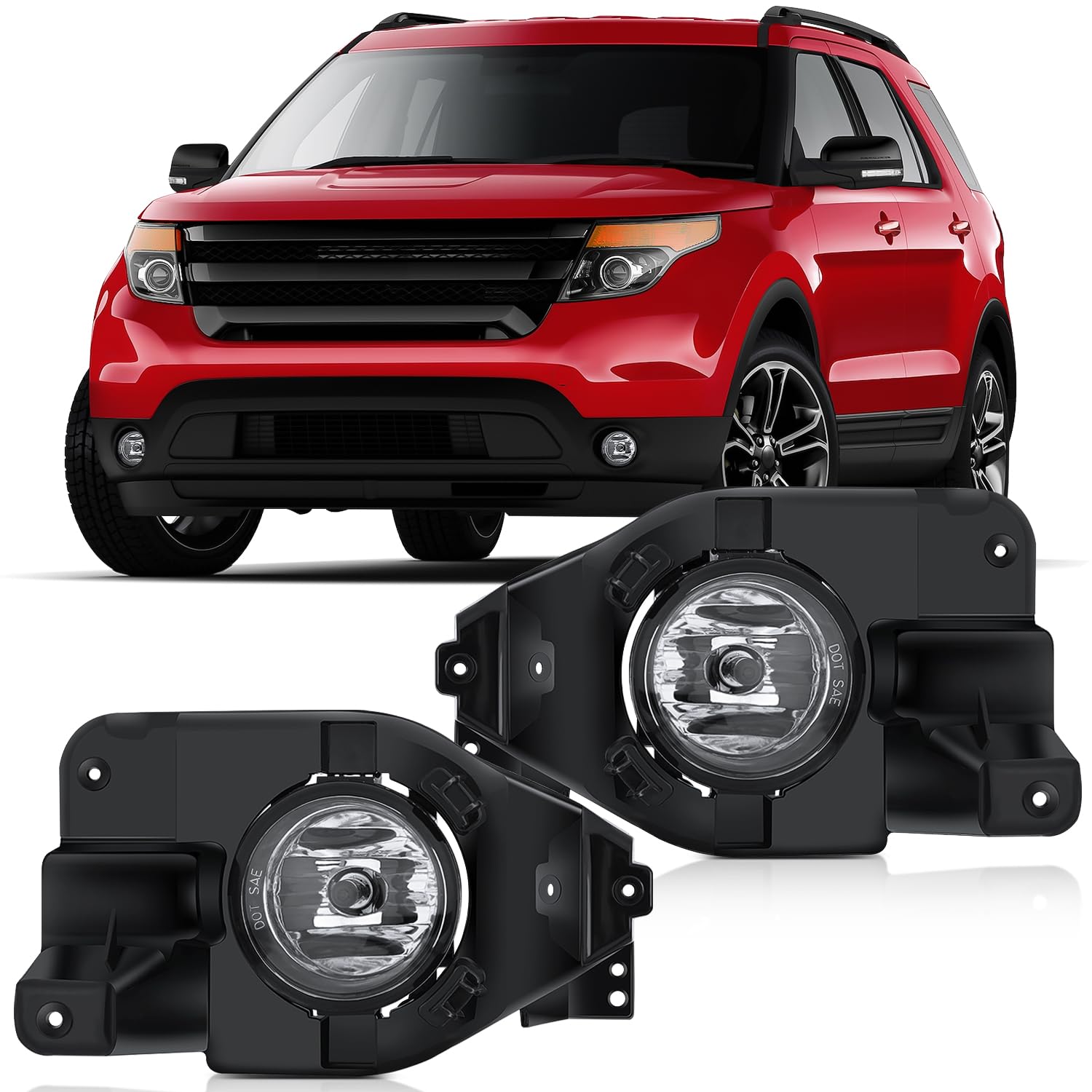 Nilight Fog Lights Assembly Compatible with 2013 2014 2015 Ford Explorer with H11 12V 55W Bulbs Clear Lens Fog Lamps Replacement Driver and Passenger Side